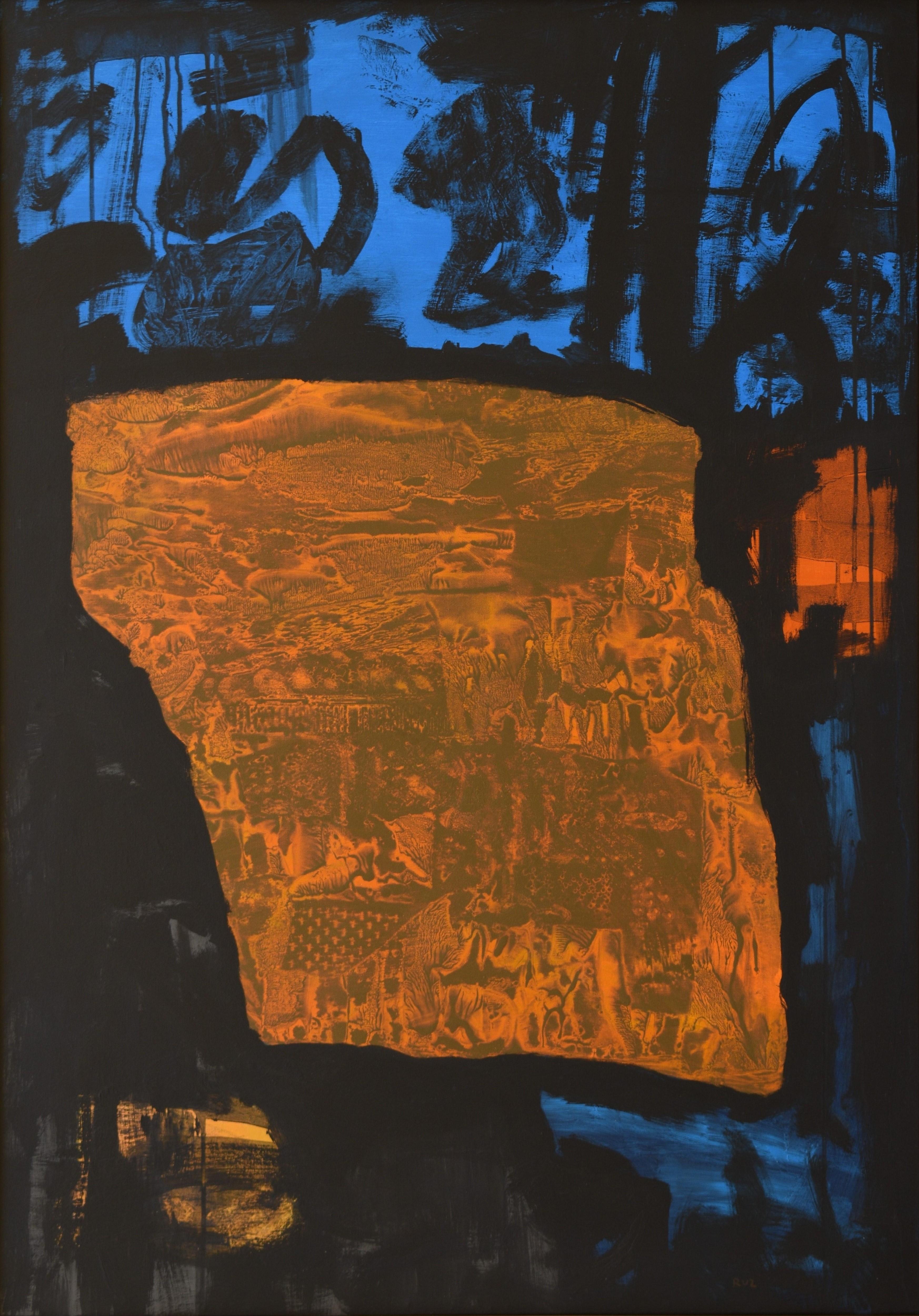 Original artwork by Spanish artist Rafael Ruz. 
RUZ, Rafael (Barcelona 1956)
While contemplating the painting of Ruz, we are inclined to talk about real ‘psychodrama’, in the same sense that Julius Bissier referred to some of the features in his own