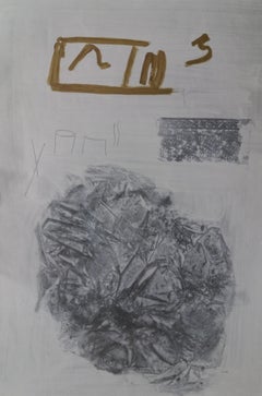 Framed Vertical Grey Abstract Acrylic Painting on Paper