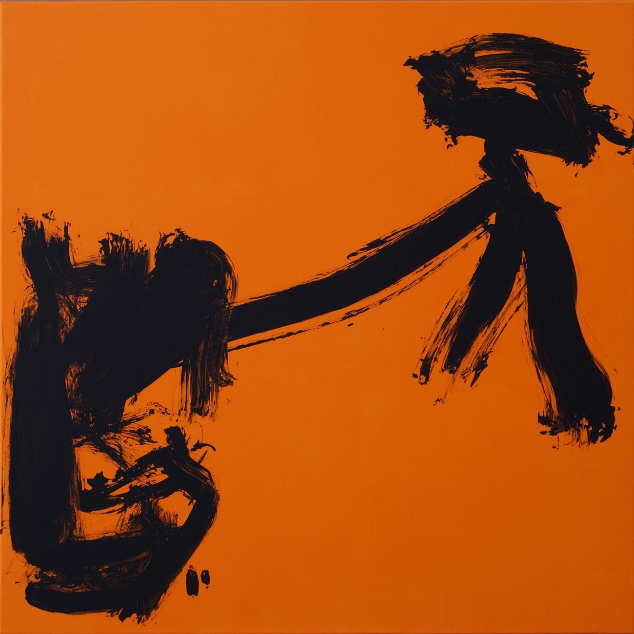 Ruz  Elongate  Black and Orange  original . abstract. painting - Abstract Painting by RAFAEL RUZ