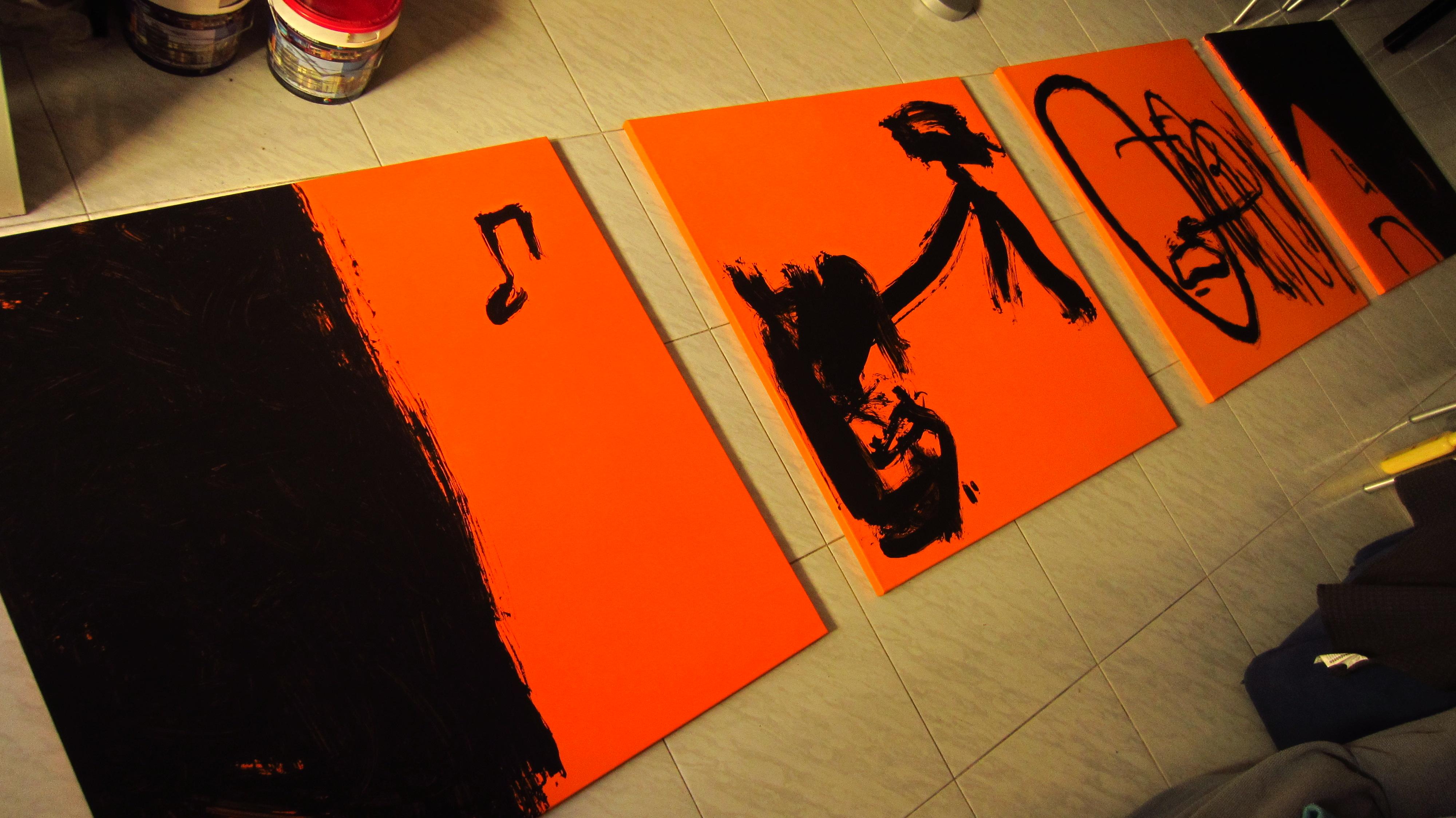 Ruz  Elongate  Black and Orange  original . abstract. painting For Sale 2