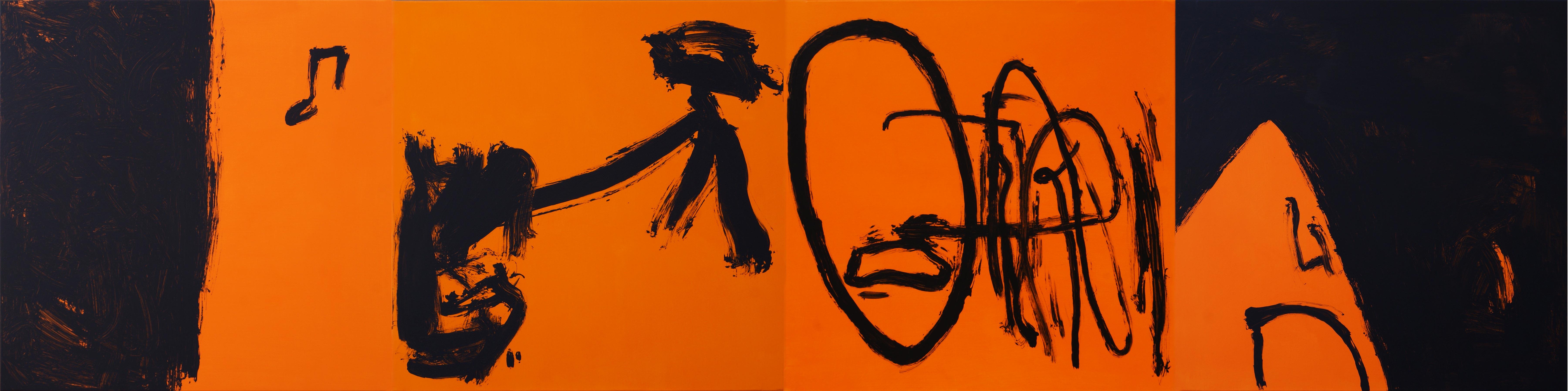 RAFAEL RUZ Abstract Painting - Ruz  Elongate  Black and Orange  original . abstract. painting