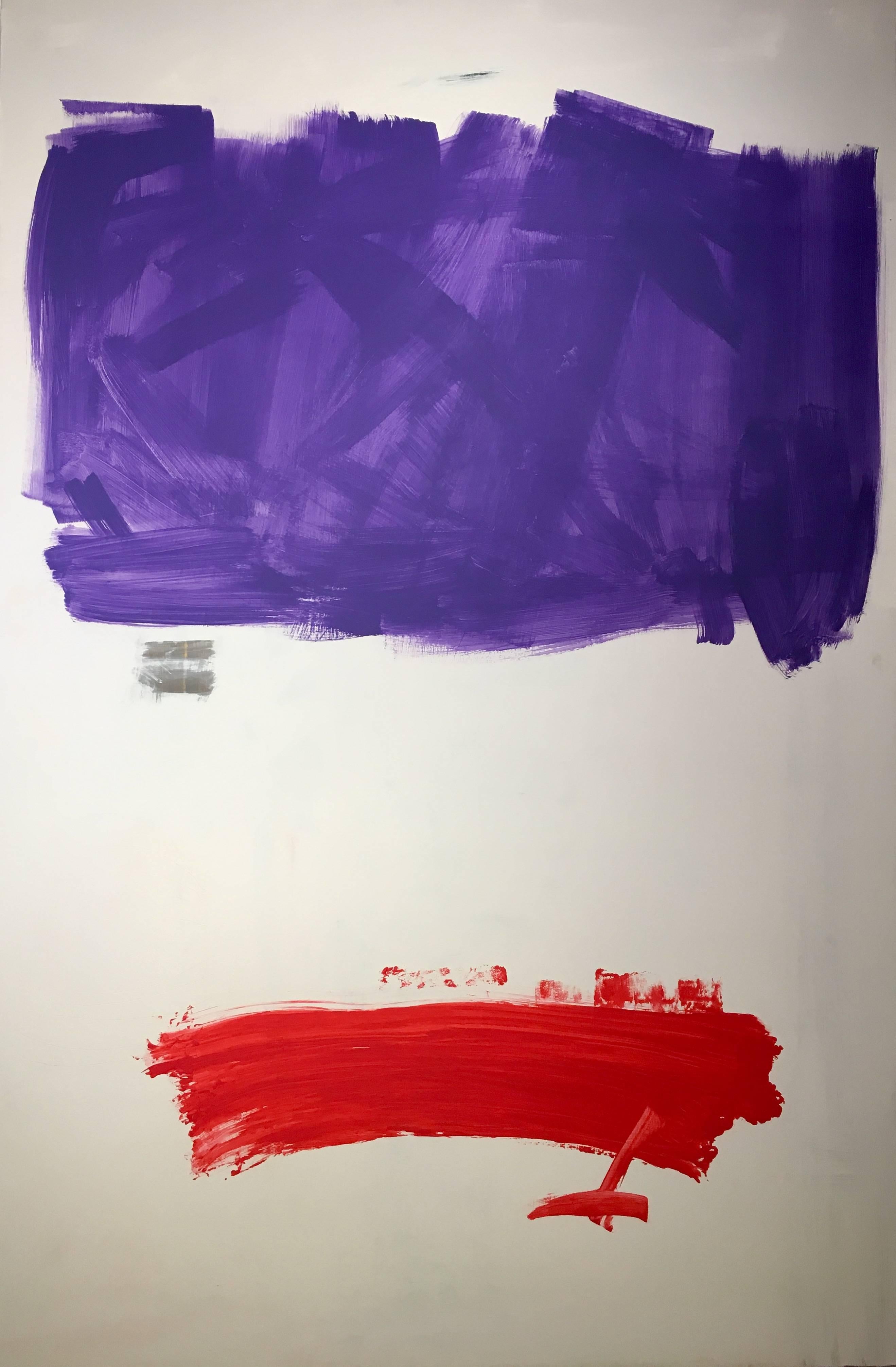 RAFAEL RUZ Abstract Painting - Ruz 42 Vertical  Big  Clear Background  Red  Violet   Abstract Acrylic  canvas 