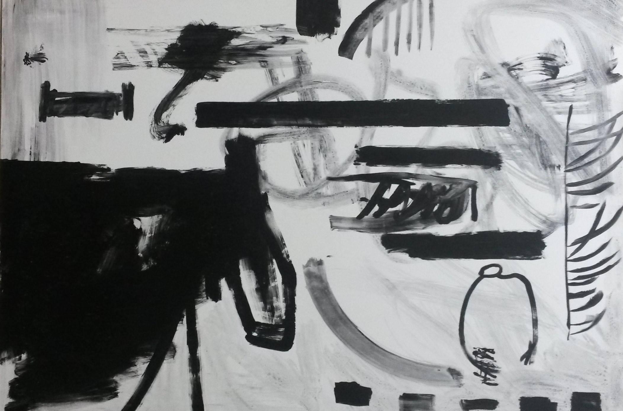 RAFAEL RUZ Abstract Painting - Ruz  Black White  Landscapes - original  Abstract Acrylic on canvas Painting