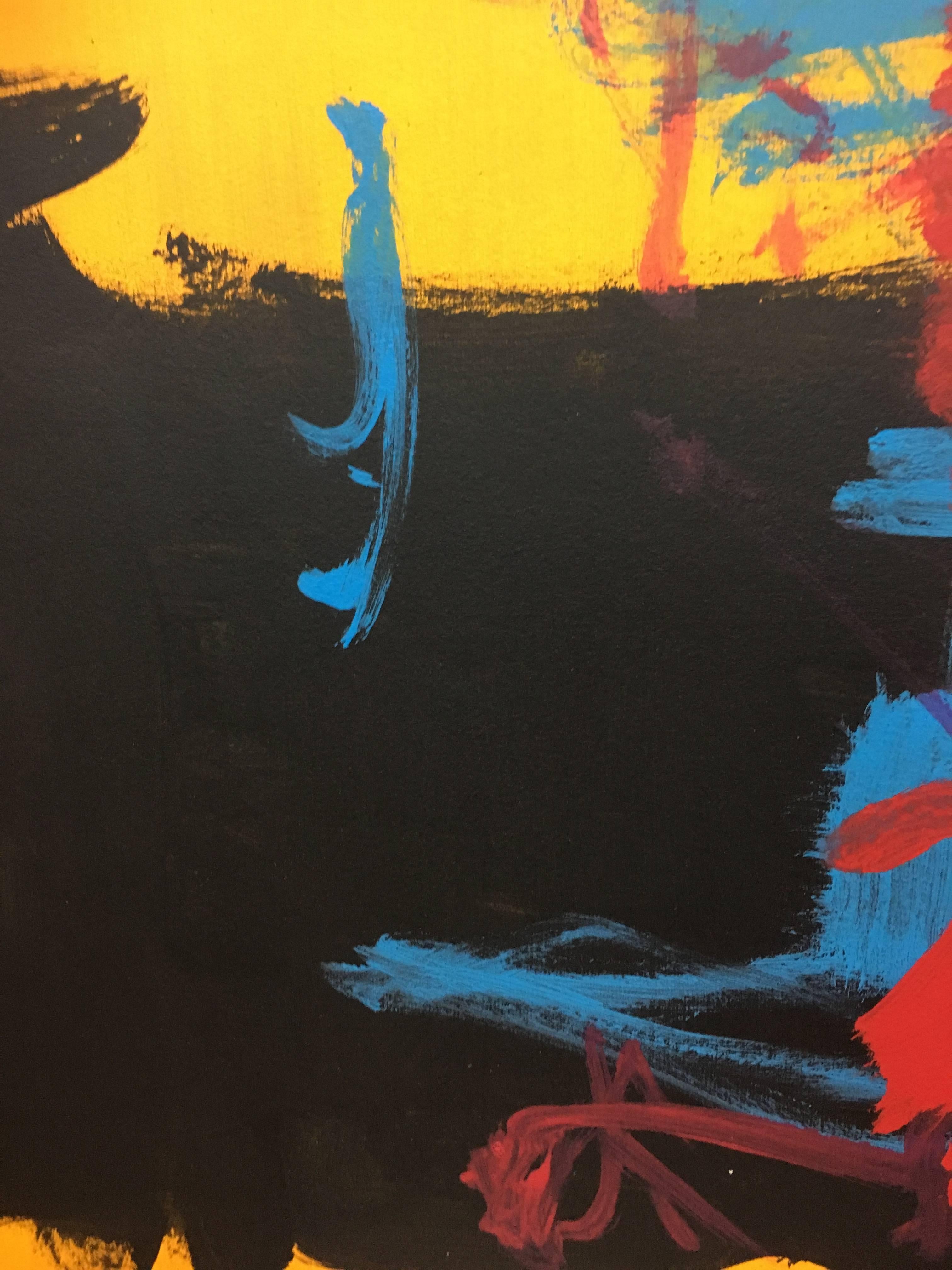 Ruz  Jaune  Noir Vertical  Paysages intérieurs - Acrylique abstraite sur papier  en vente 2