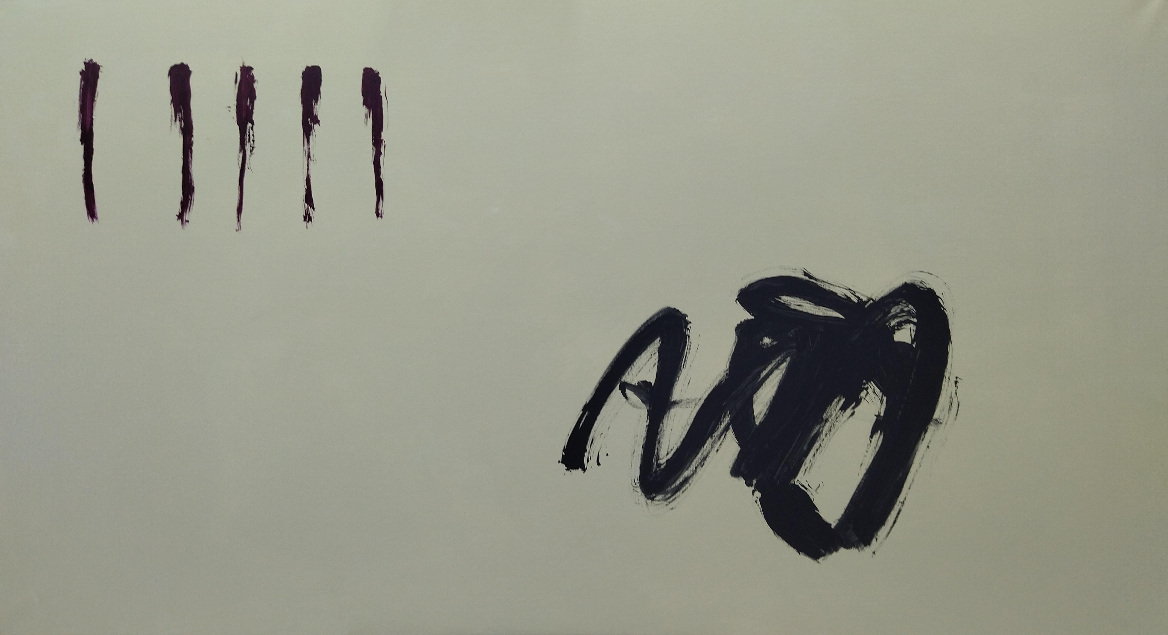 Ruz   Tela nera rossa -  Acrilico astratto  Pittura - Abstract Painting Grigio di RAFAEL RUZ