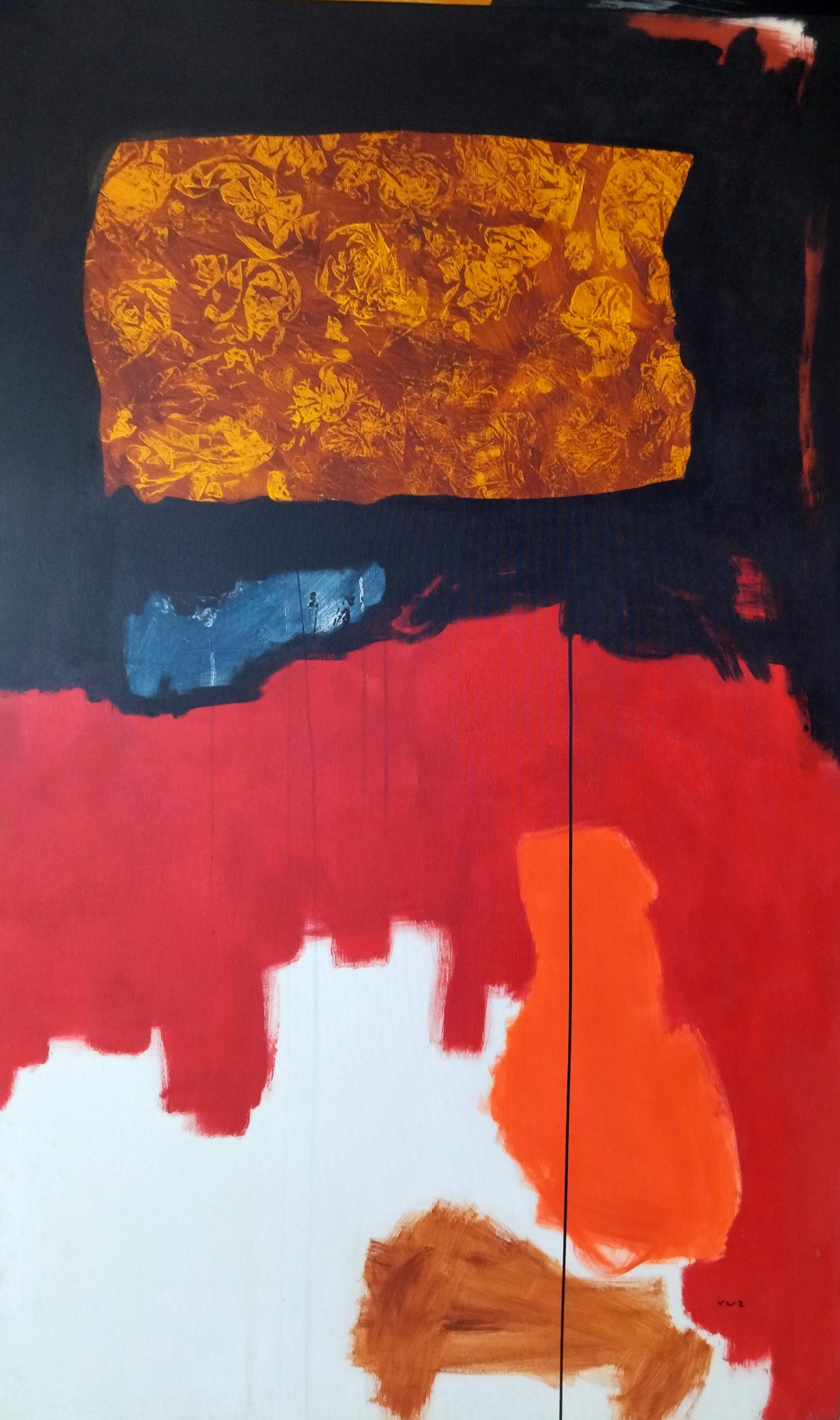 Ruz   Rouge Grand Vertical  l'inconscience.  -  Acrylique abstrait  Peinture