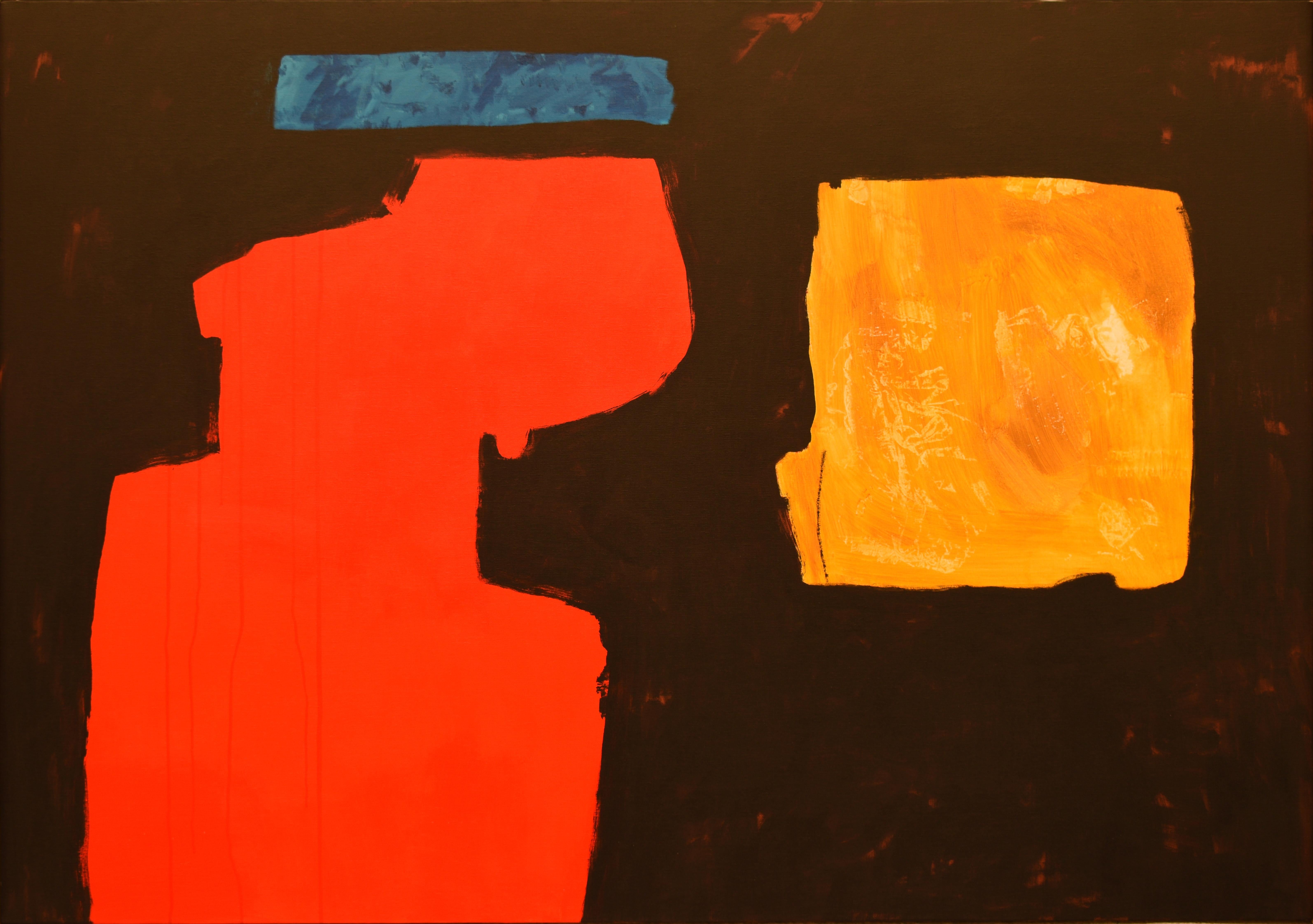 Abstract Painting RAFAEL RUZ - Ruz  11.2 Rouge  Golden  Noir  Peinture abstraite à l'acrylique sur toile