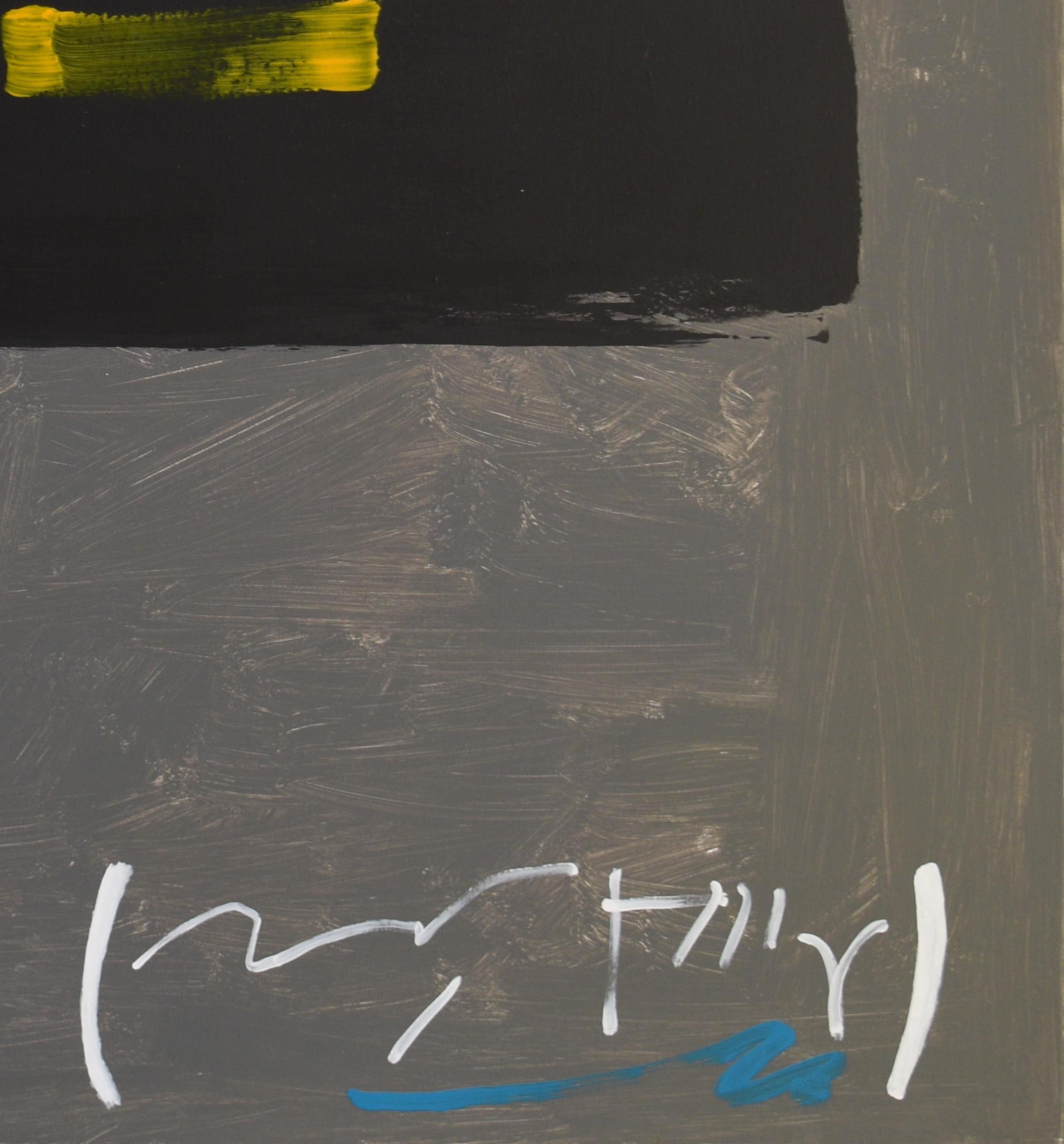 Ruz.  Gray and Black  Big Square  color- original abstract acrylic painting - Painting by RAFAEL RUZ