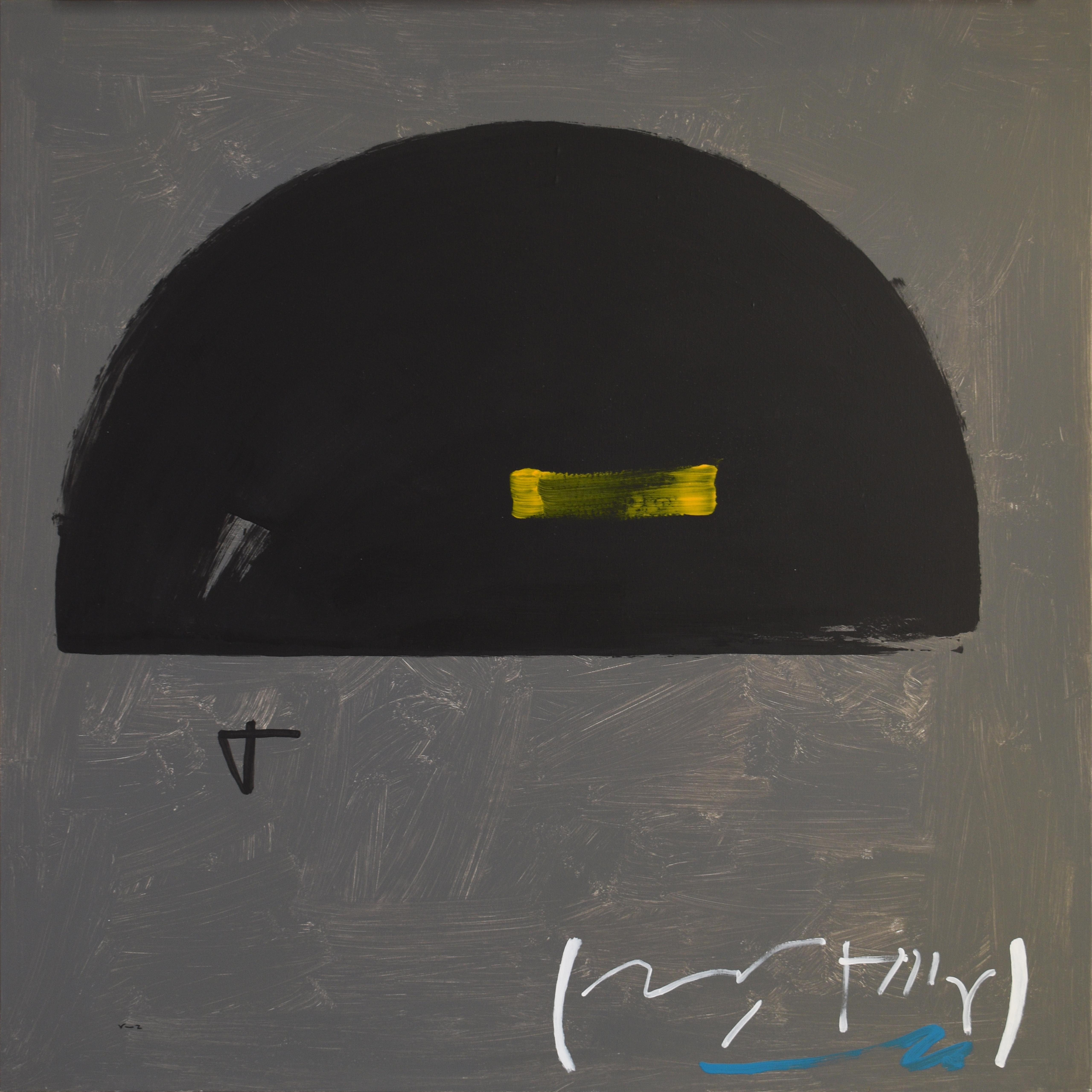 RAFAEL RUZ Abstract Painting - Ruz.  Gray and Black  Big Square  color- original abstract acrylic painting