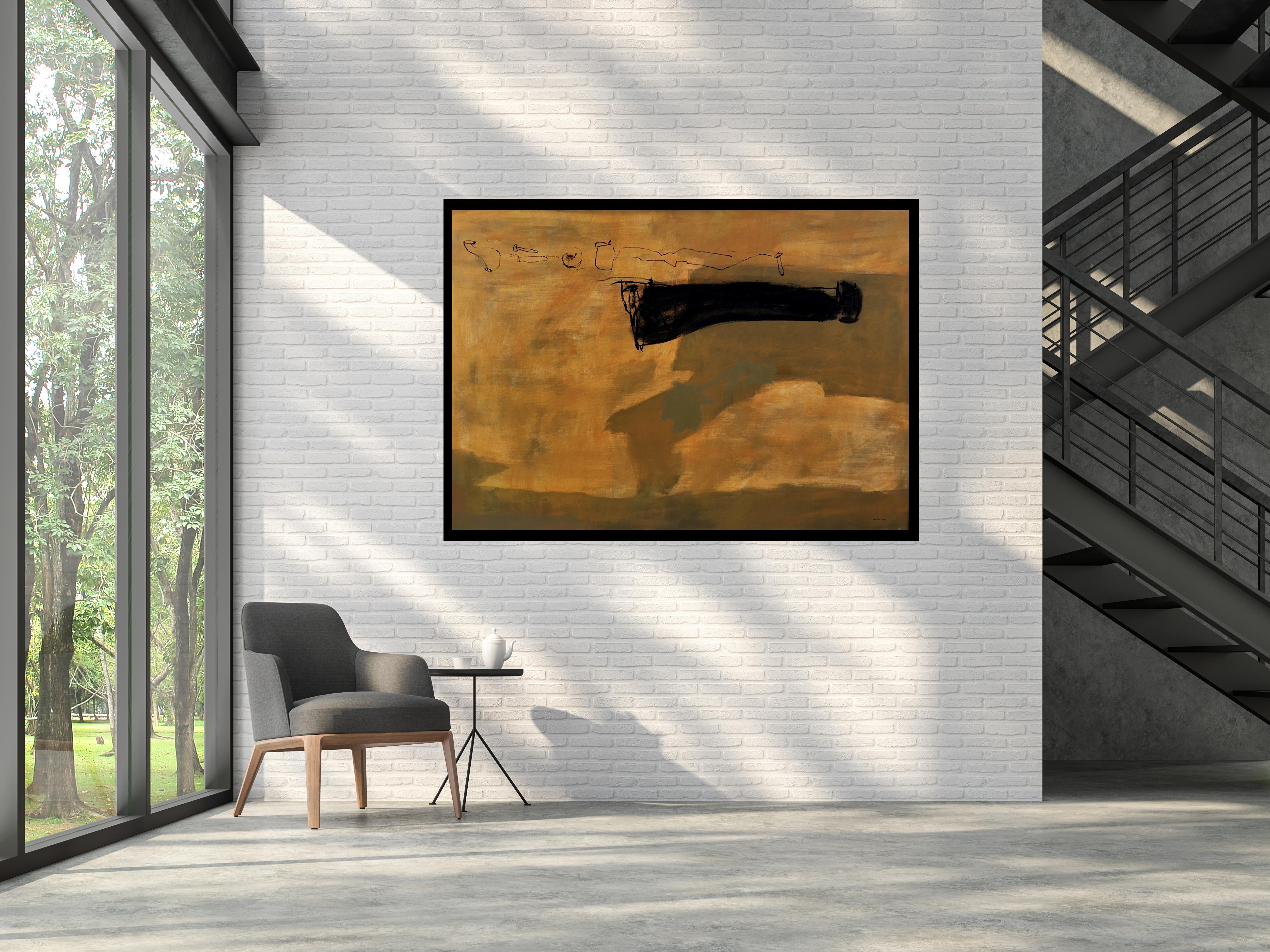 Ruz 126 Dorado  Negro  Big  Dejame - pintura abstracta original en lienzo acrílico en venta 2