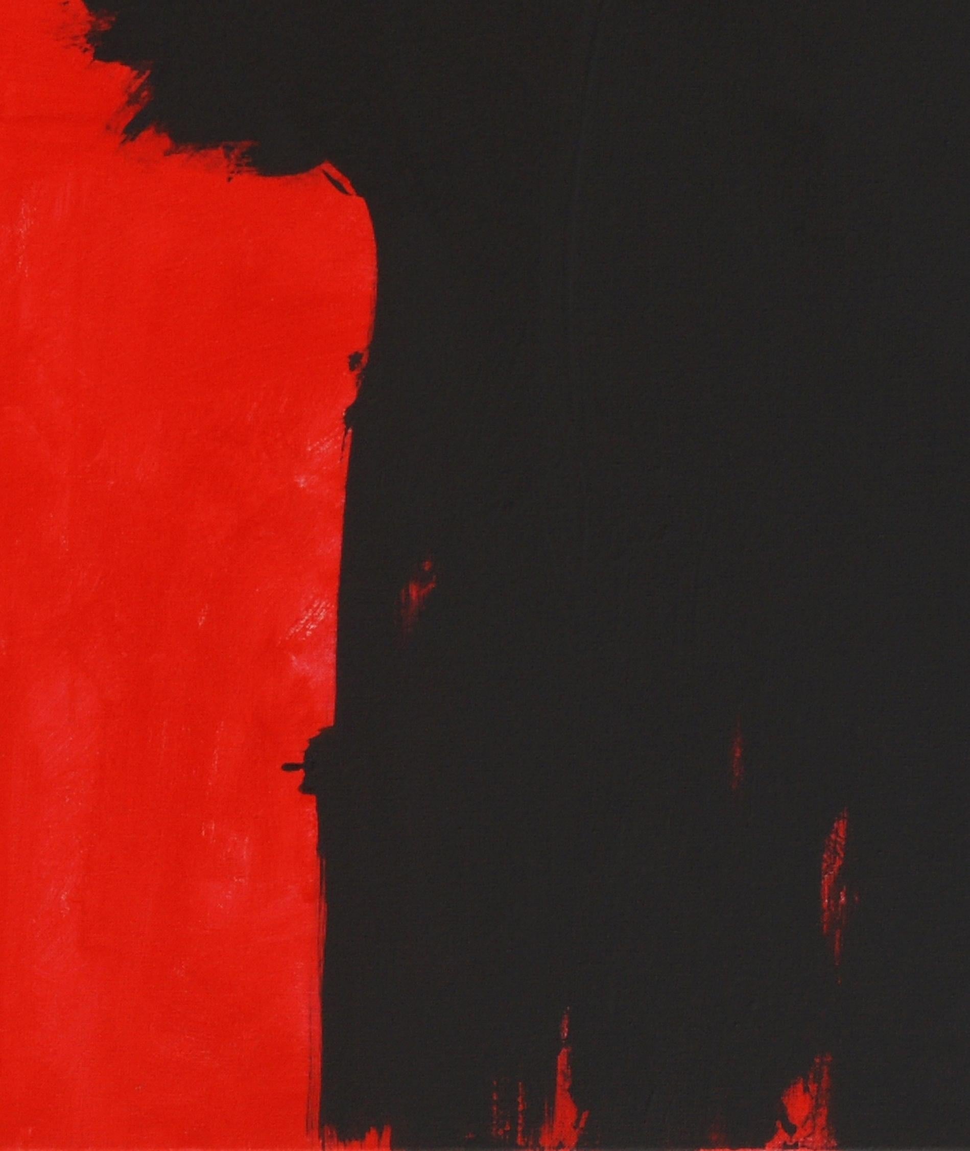 Ruz 13 Negro Grande  Rojo original  lienzo abstracto pintura acrílica - Painting Abstracto de RAFAEL RUZ