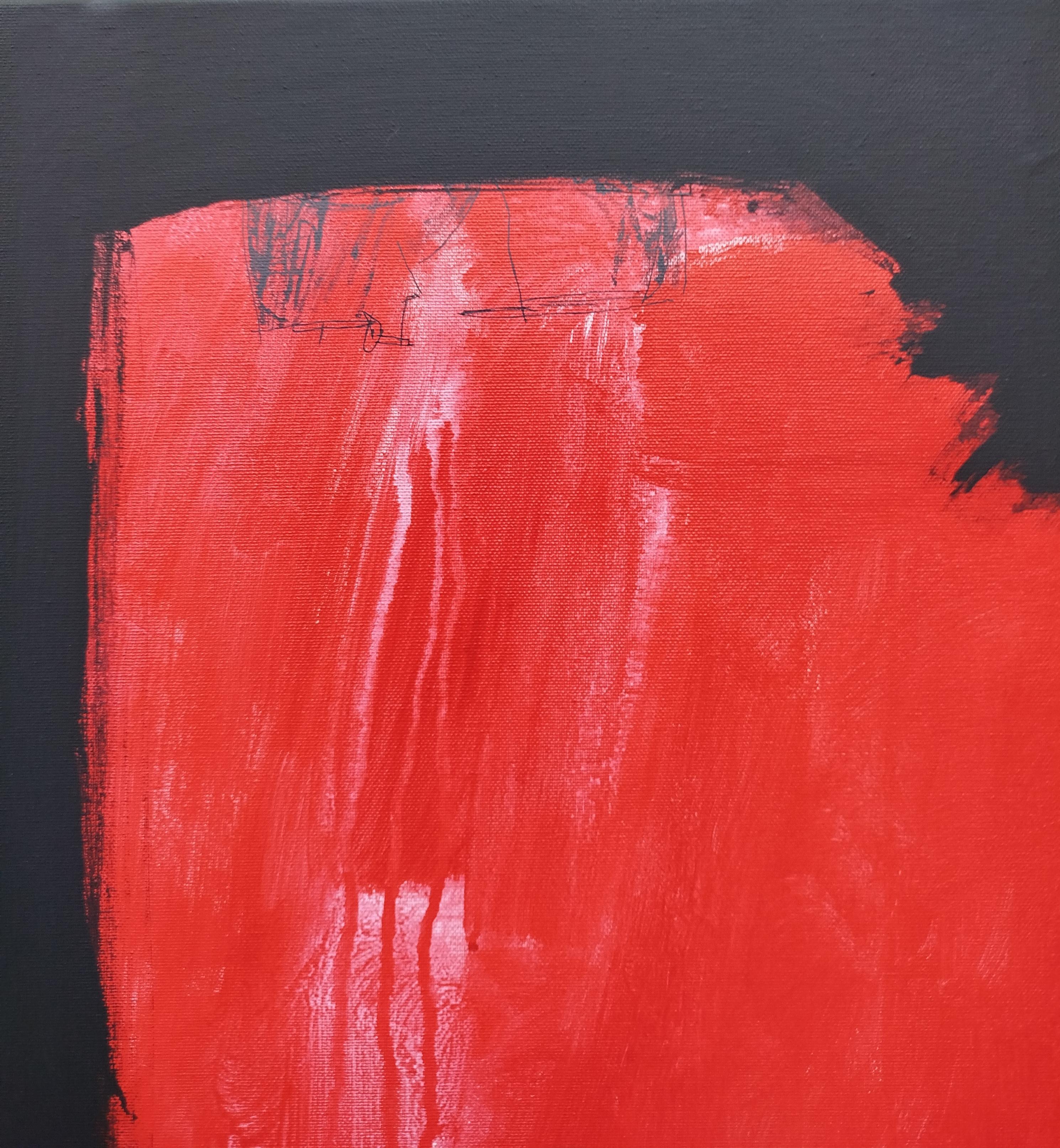 Ruz 13 Negro Grande  Rojo original  lienzo abstracto pintura acrílica en venta 2
