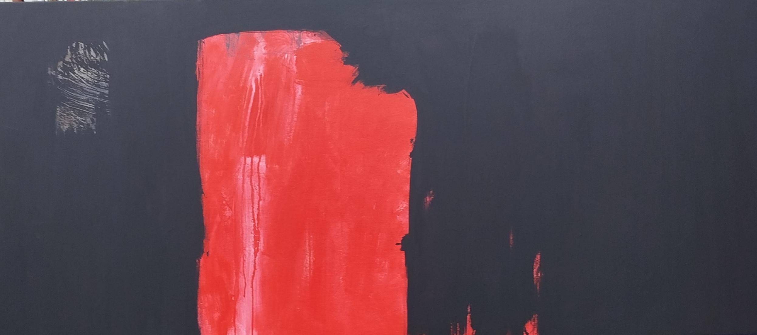 Abstract Painting de RAFAEL RUZ - Ruz 13 Negro Grande  Rojo original  lienzo abstracto pintura acrílica