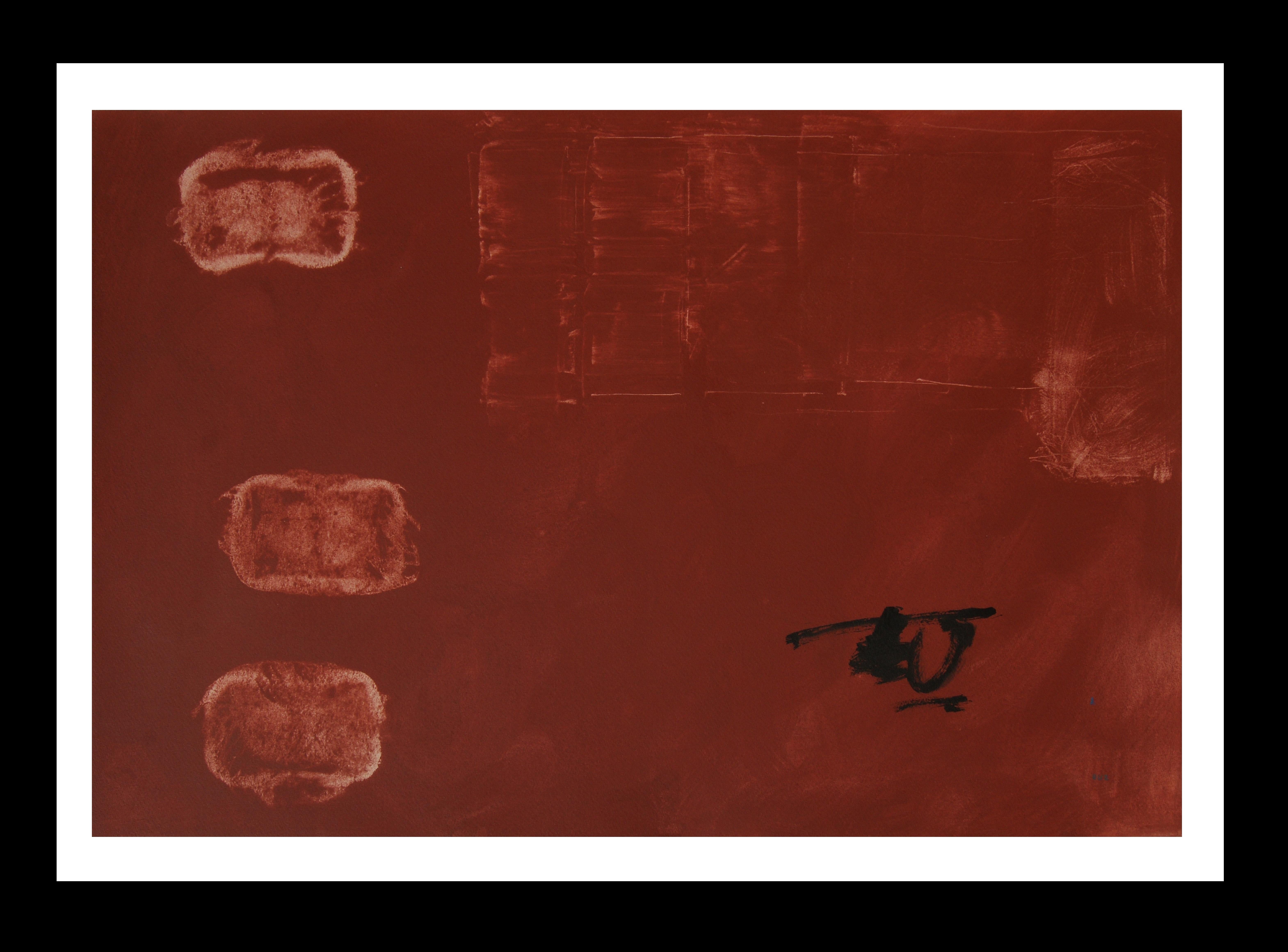 Ruz 13 Schwarz auf Maroon Original abstraktes Acrylgemälde in Schwarz