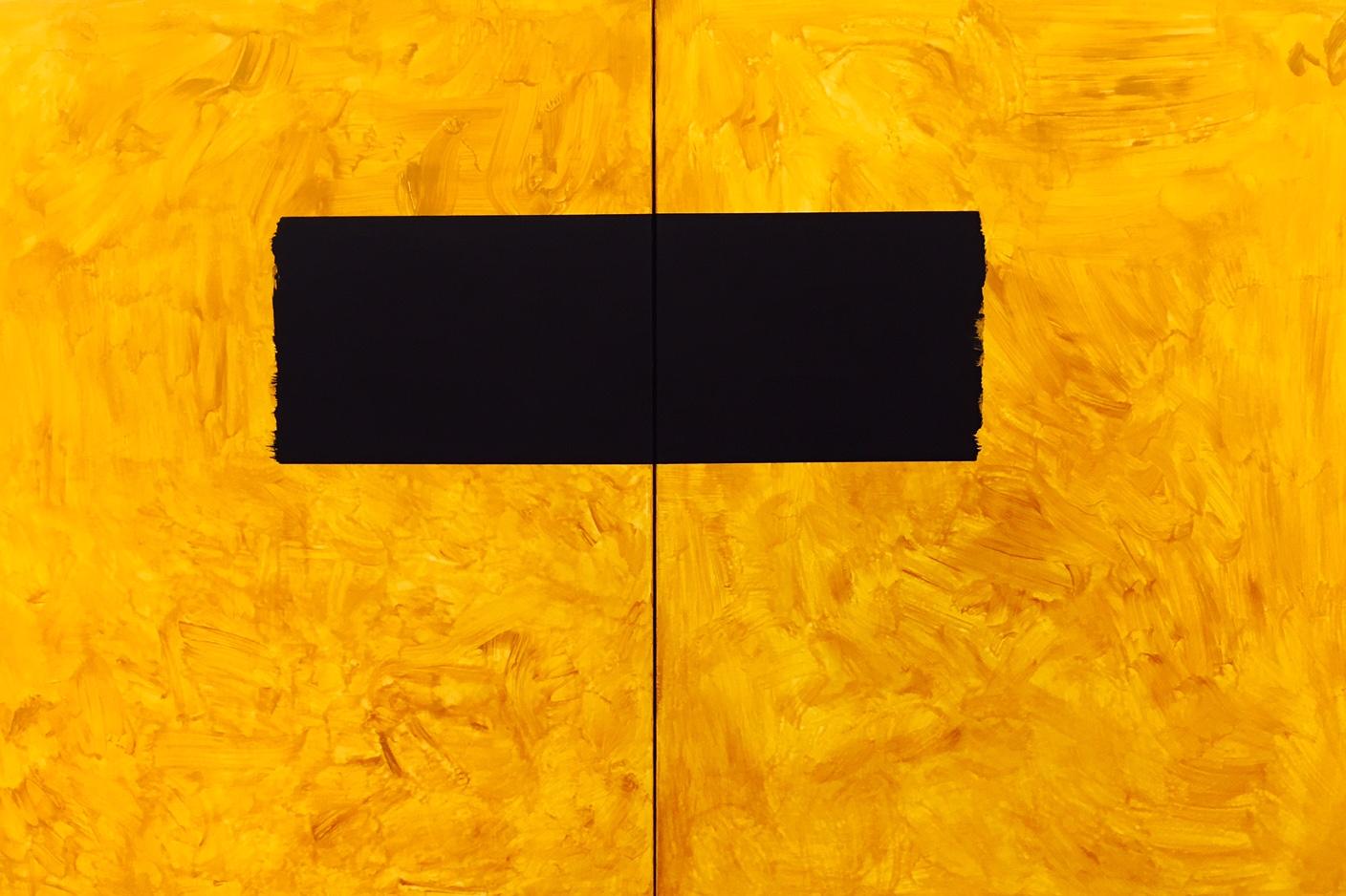 RAFAEL RUZ Abstract Painting - Ruz 15 Big Diptych Gold and Black Yellow acrylic on canvas. abstract.