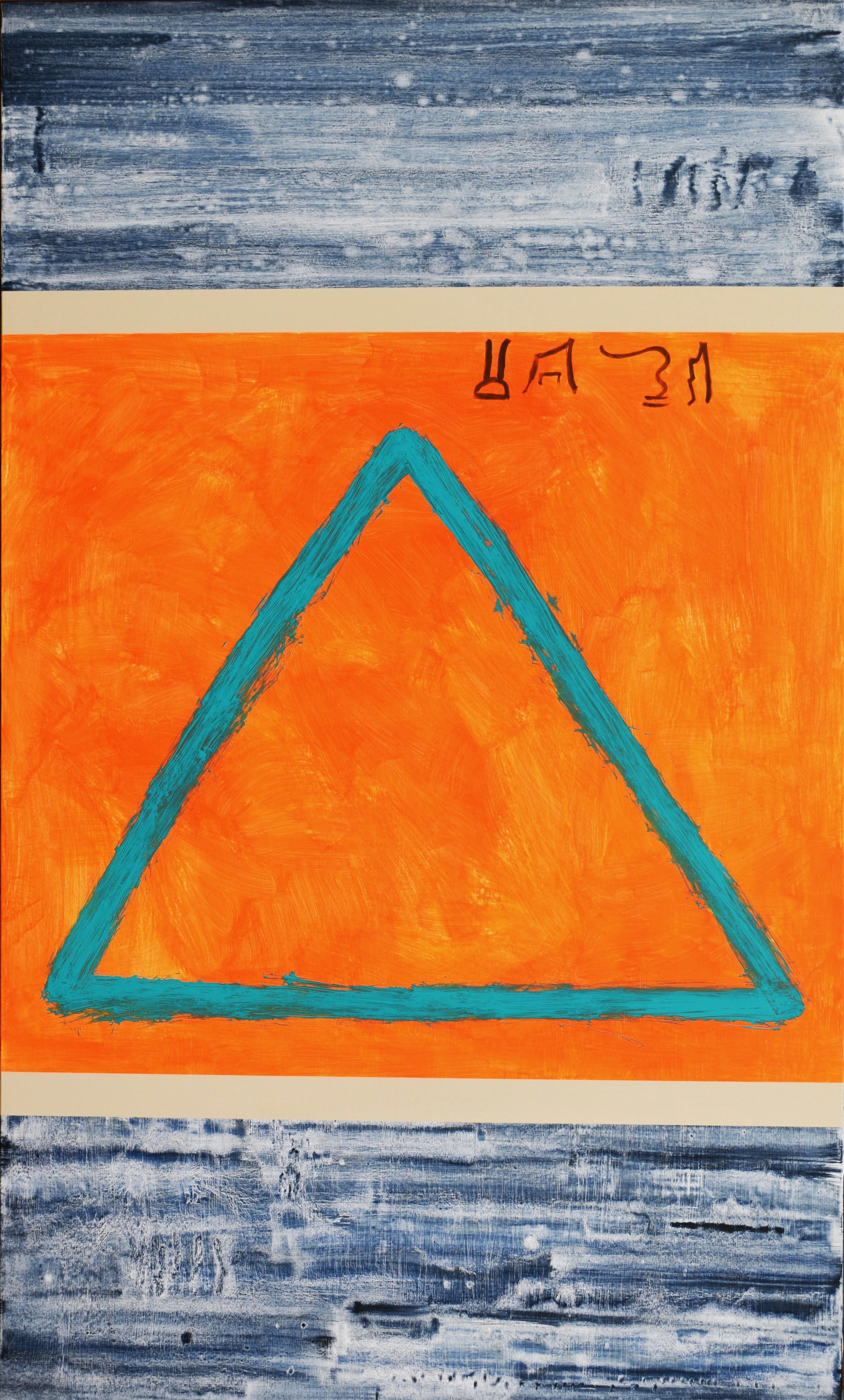 Ruz 15 Vertical   3088 Landscapes - Abstract Acrylic on canvas - Orange Abstract Painting by RAFAEL RUZ