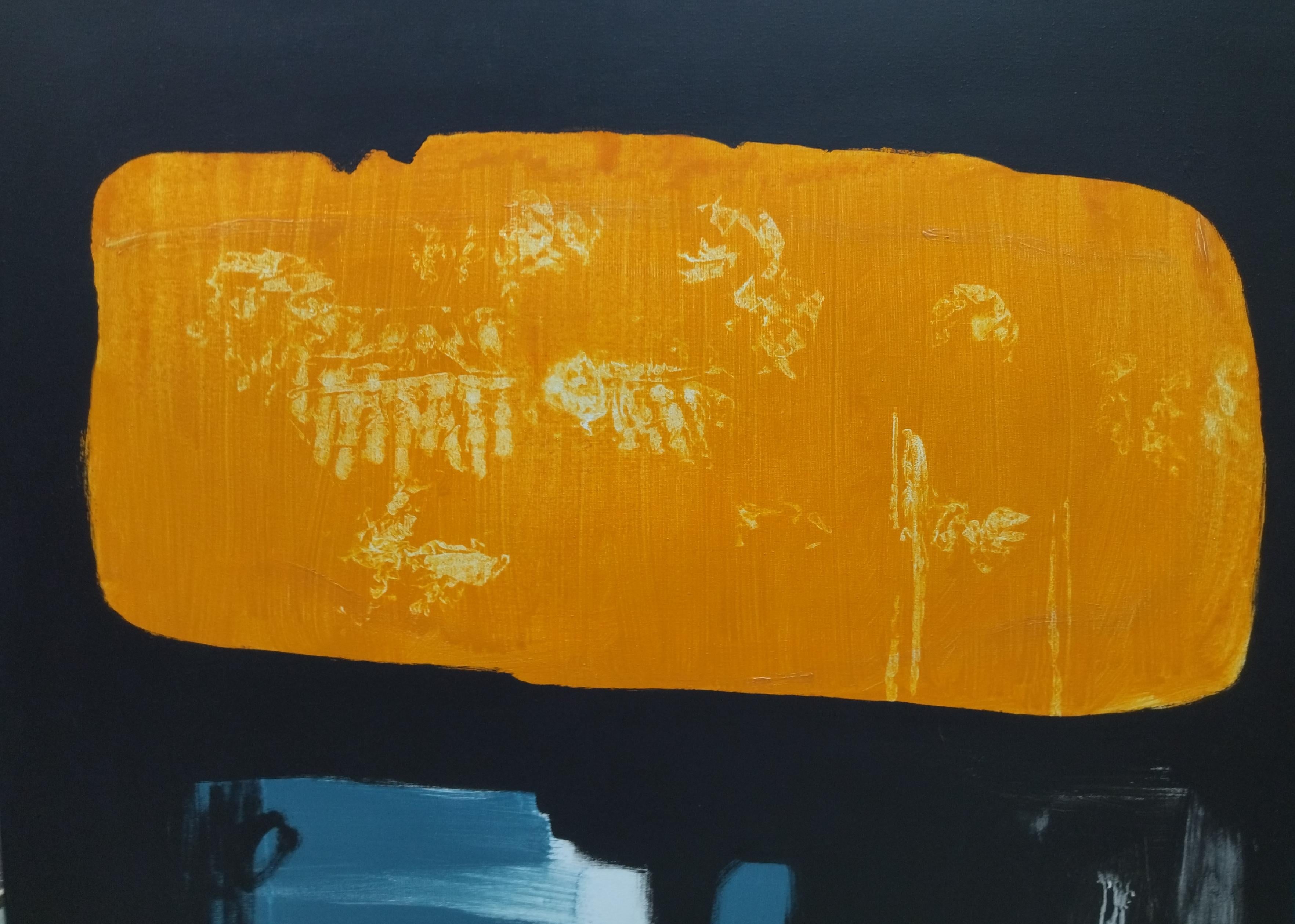 Ruz 16 Negro  Dorado   Amarillo  Azul   pintura acrílica abstracta original sobre lienzo en venta 7