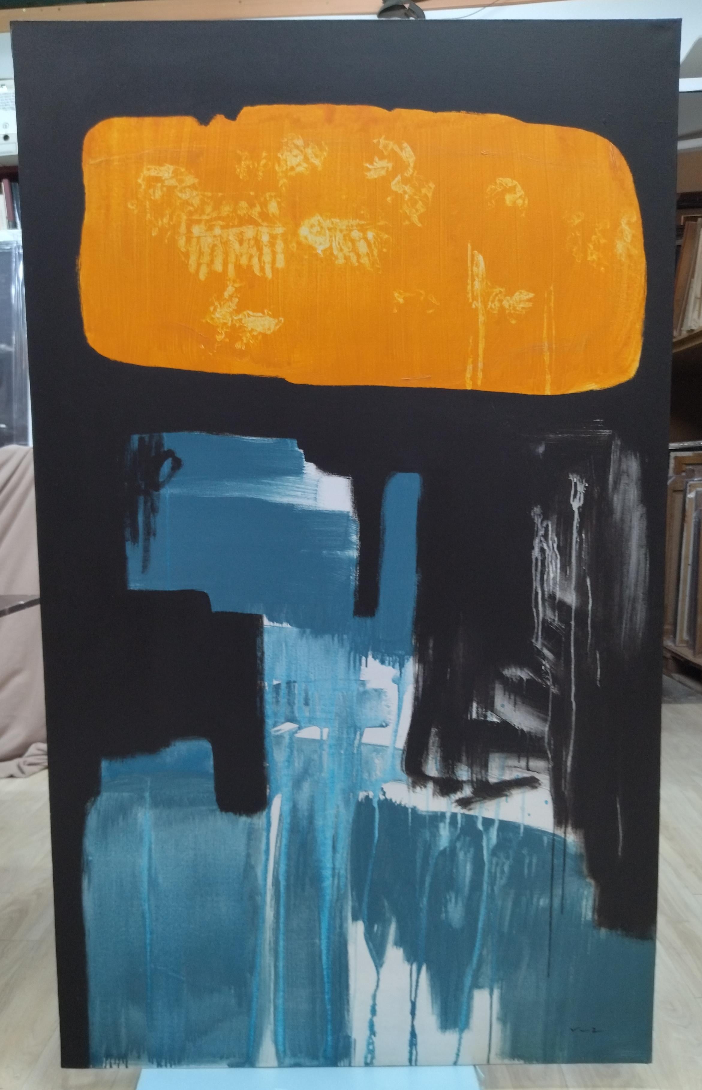 Ruz  Black  Golden   Yellow  Blue   original abstract canvas acrylic painting For Sale 5