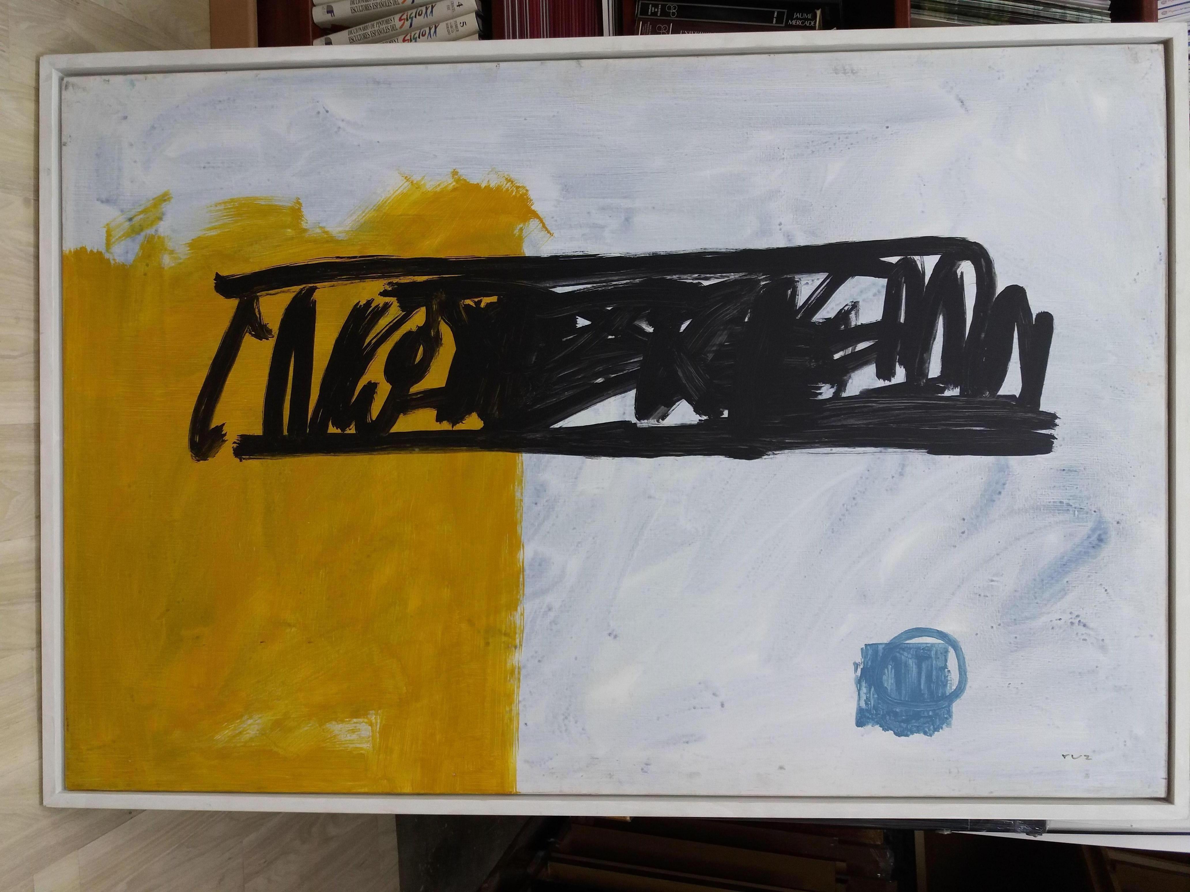 Ruz  Blu  Forme geometriche Pittura ad olio originale astratta in acrilico - Painting di RAFAEL RUZ