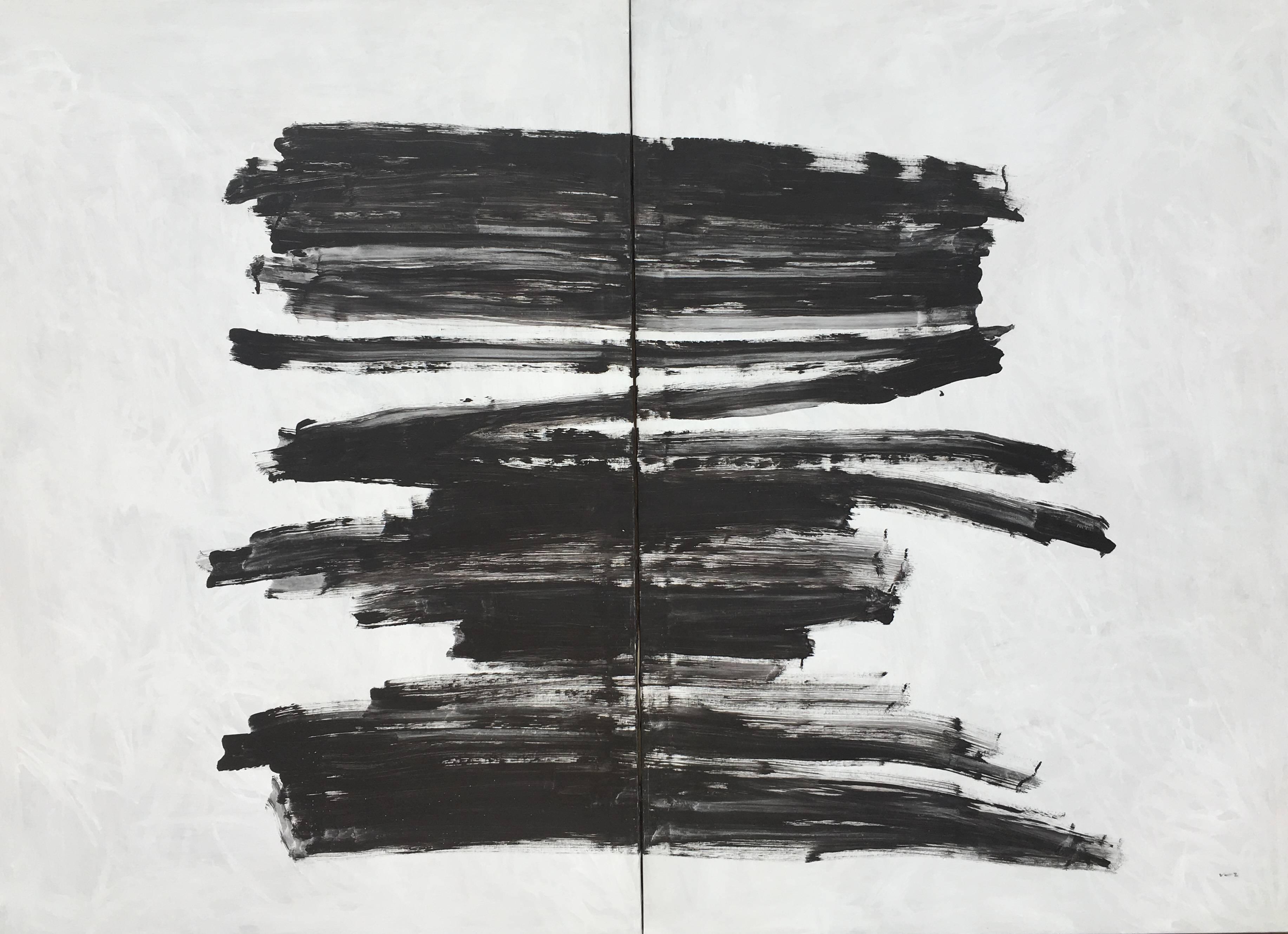  Ruz   Gray and Black Diptych  Very Big  original abstract canvas  acrylic  - Painting by RAFAEL RUZ