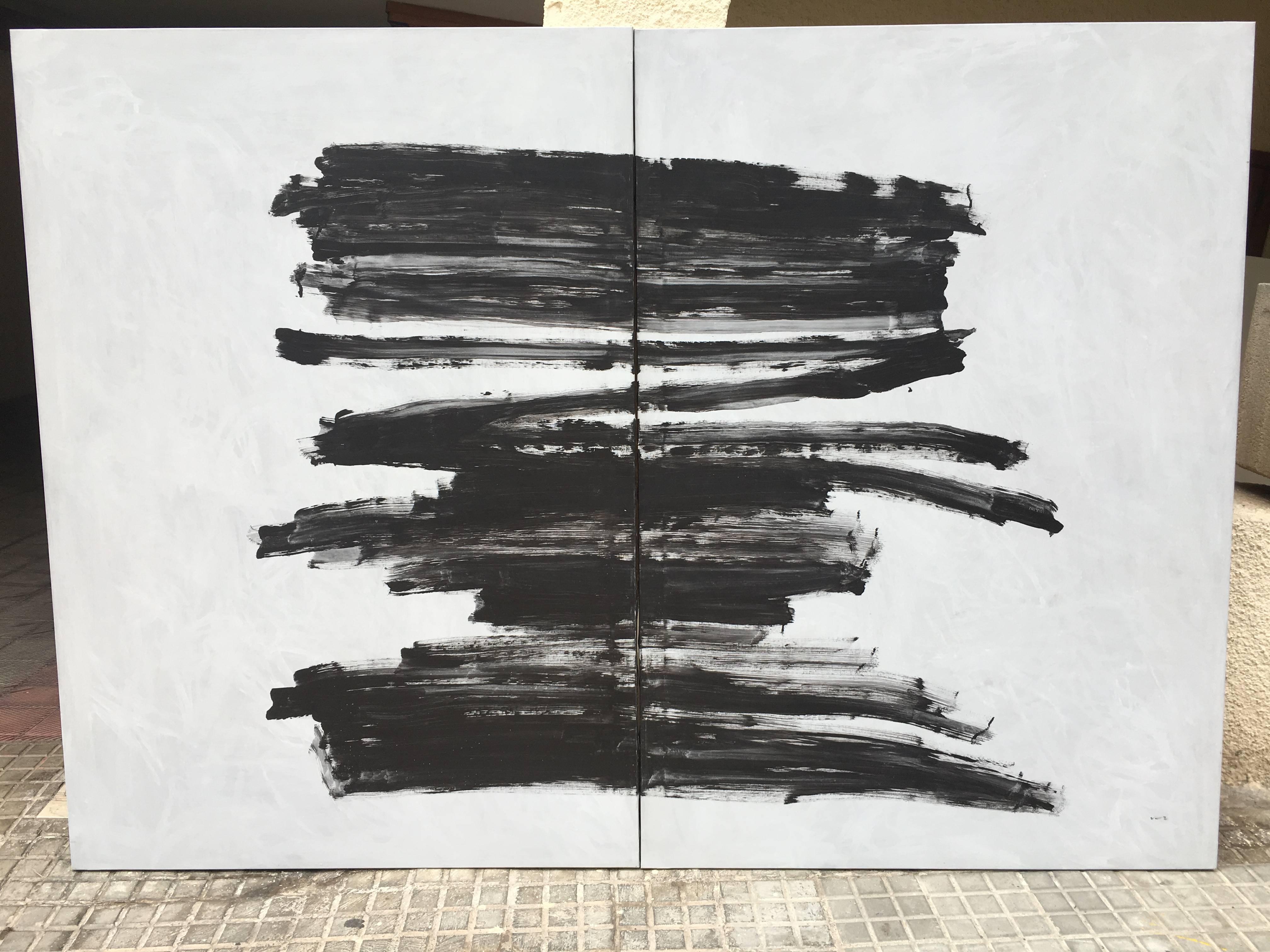  Ruz   Gray and Black Diptych  Very Big  original abstract canvas  acrylic  For Sale 2