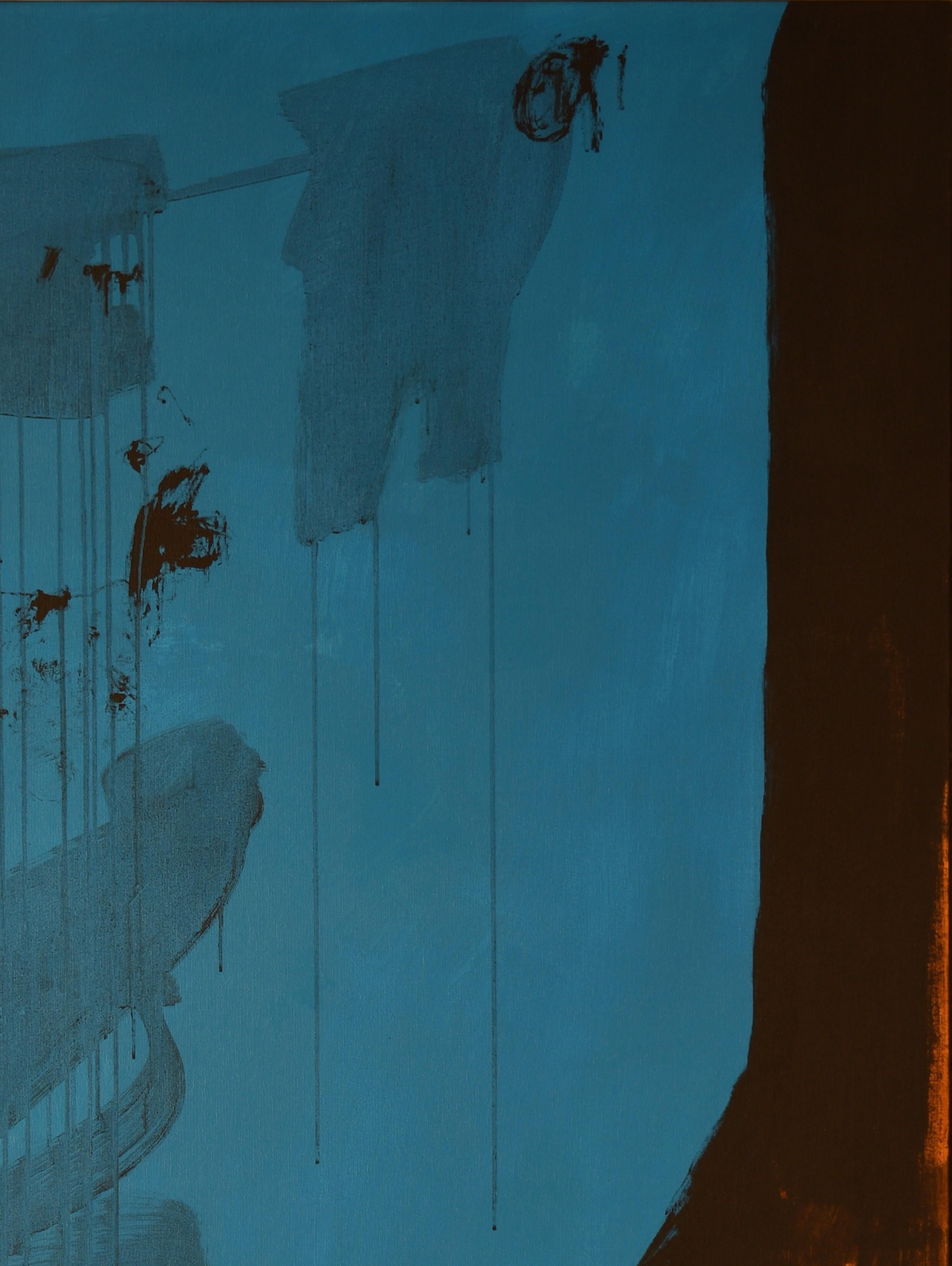 Ruz 18.1  Noir  Bigli  Vertical  Bleu  Danza - Acrylique abstraite  Peinture sur toile - Painting de RAFAEL RUZ