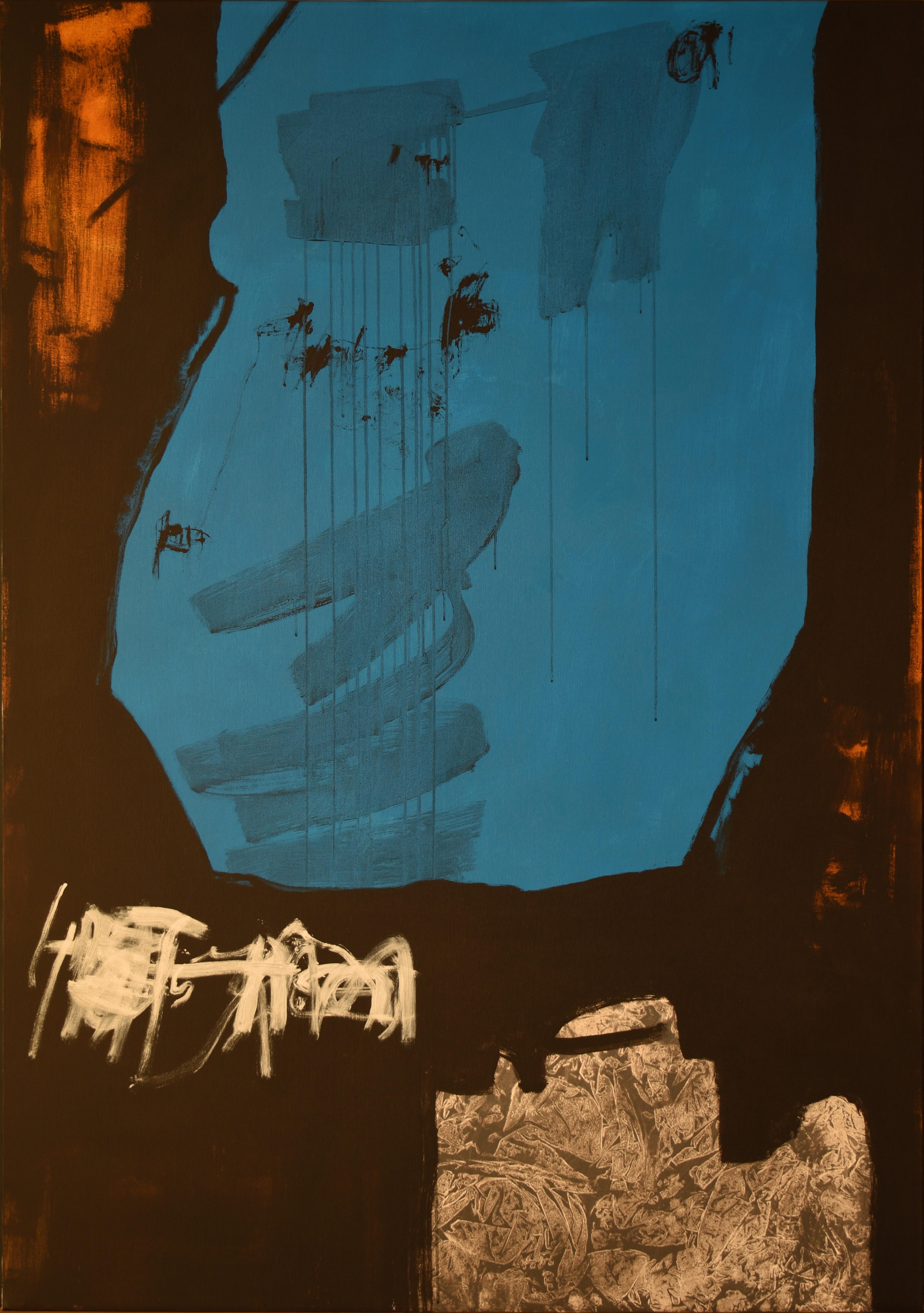 RAFAEL RUZ Abstract Painting - Ruz   Black  Big  Vertical  Blue  Danza - Abstract Acrylic  canvas Painting
