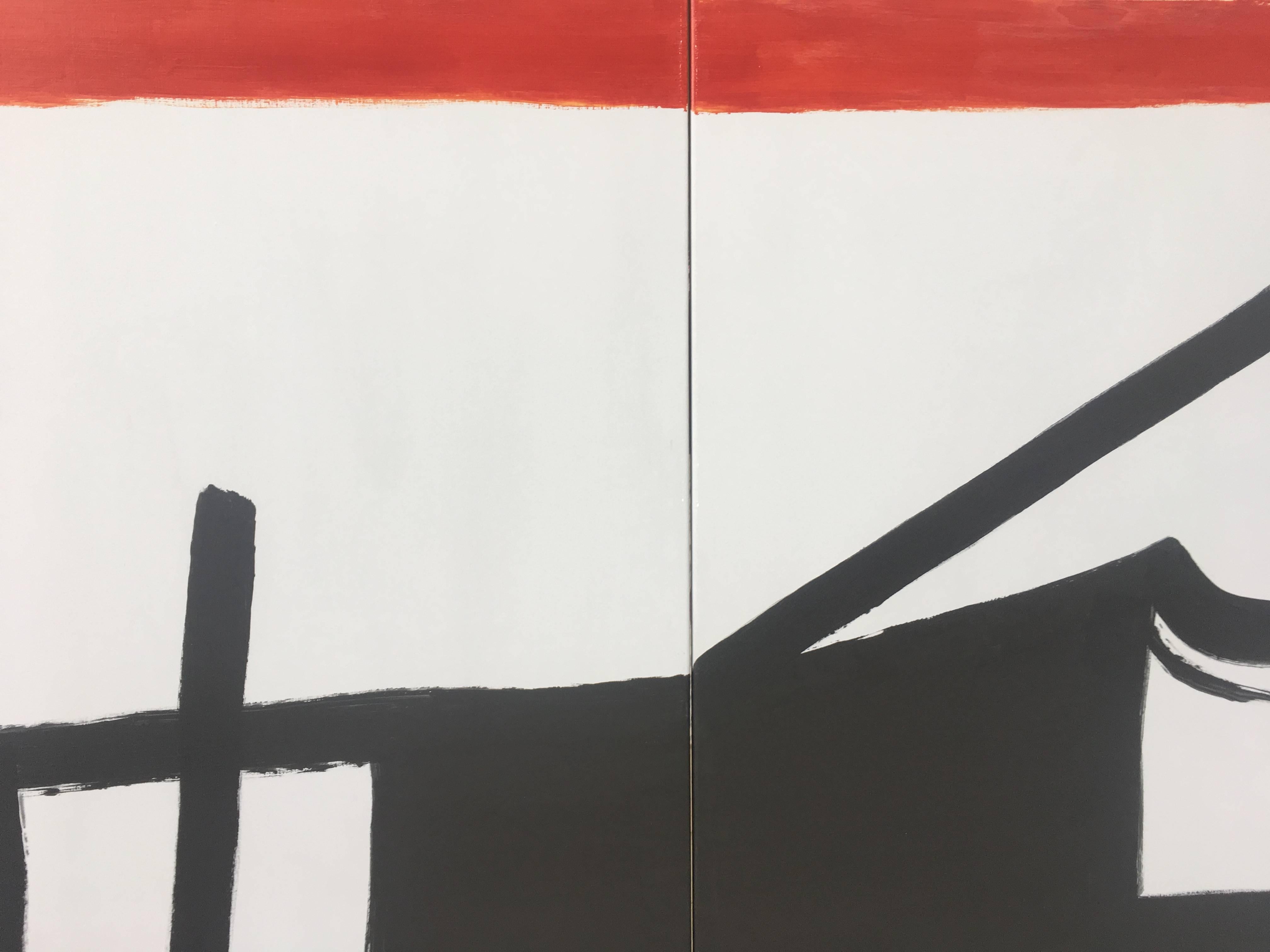 Ruz  Big. light background. red and black original abstract acrylic - Gray Abstract Painting by RAFAEL RUZ