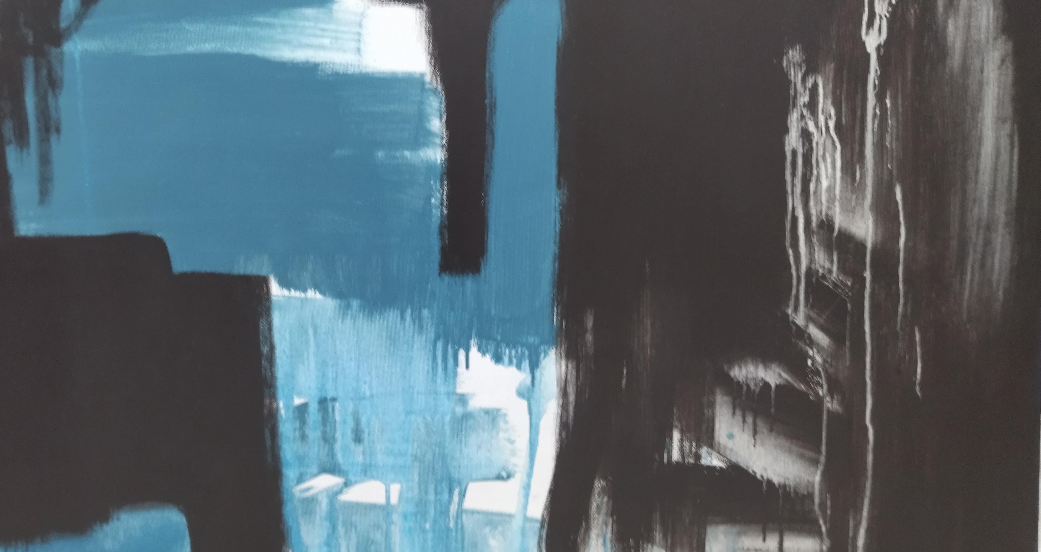Ruz Nero  Oro   Giallo  Blu   pittura acrilica astratta originale su tela in vendita 8