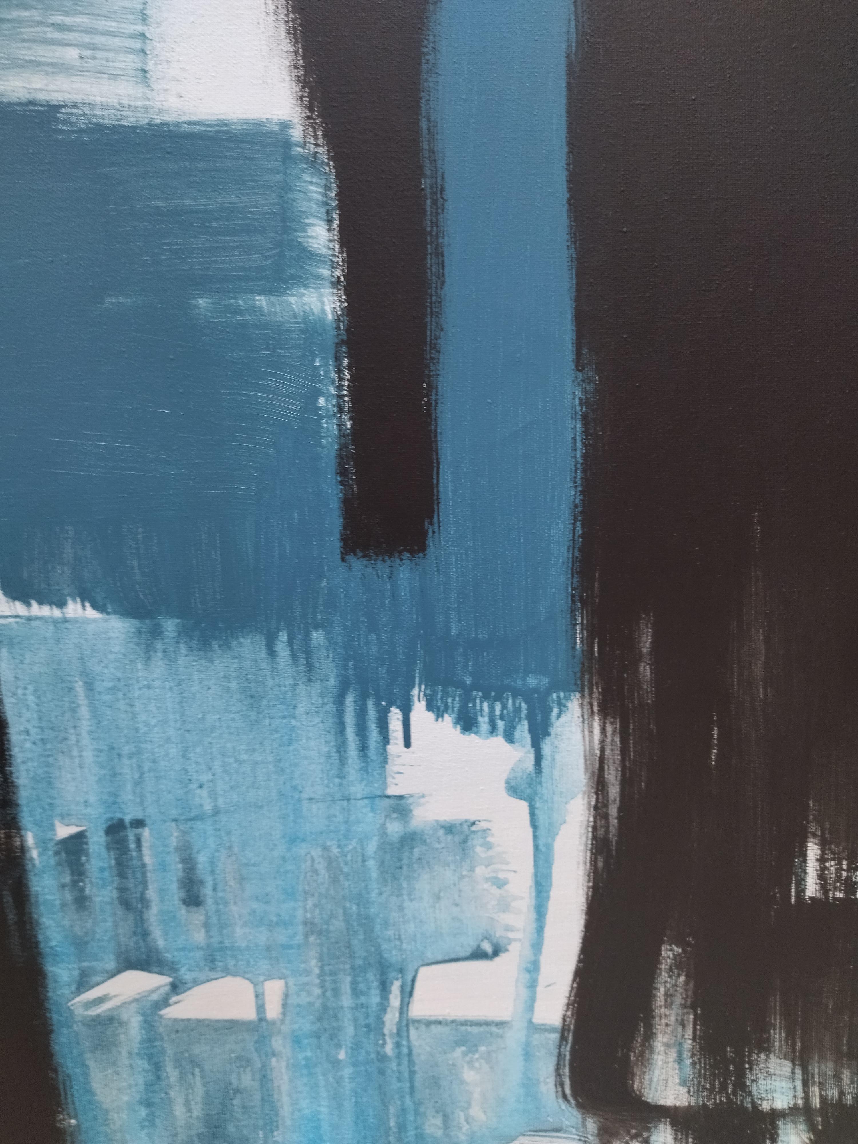 Ruz Nero  Oro   Giallo  Blu   pittura acrilica astratta originale su tela in vendita 9