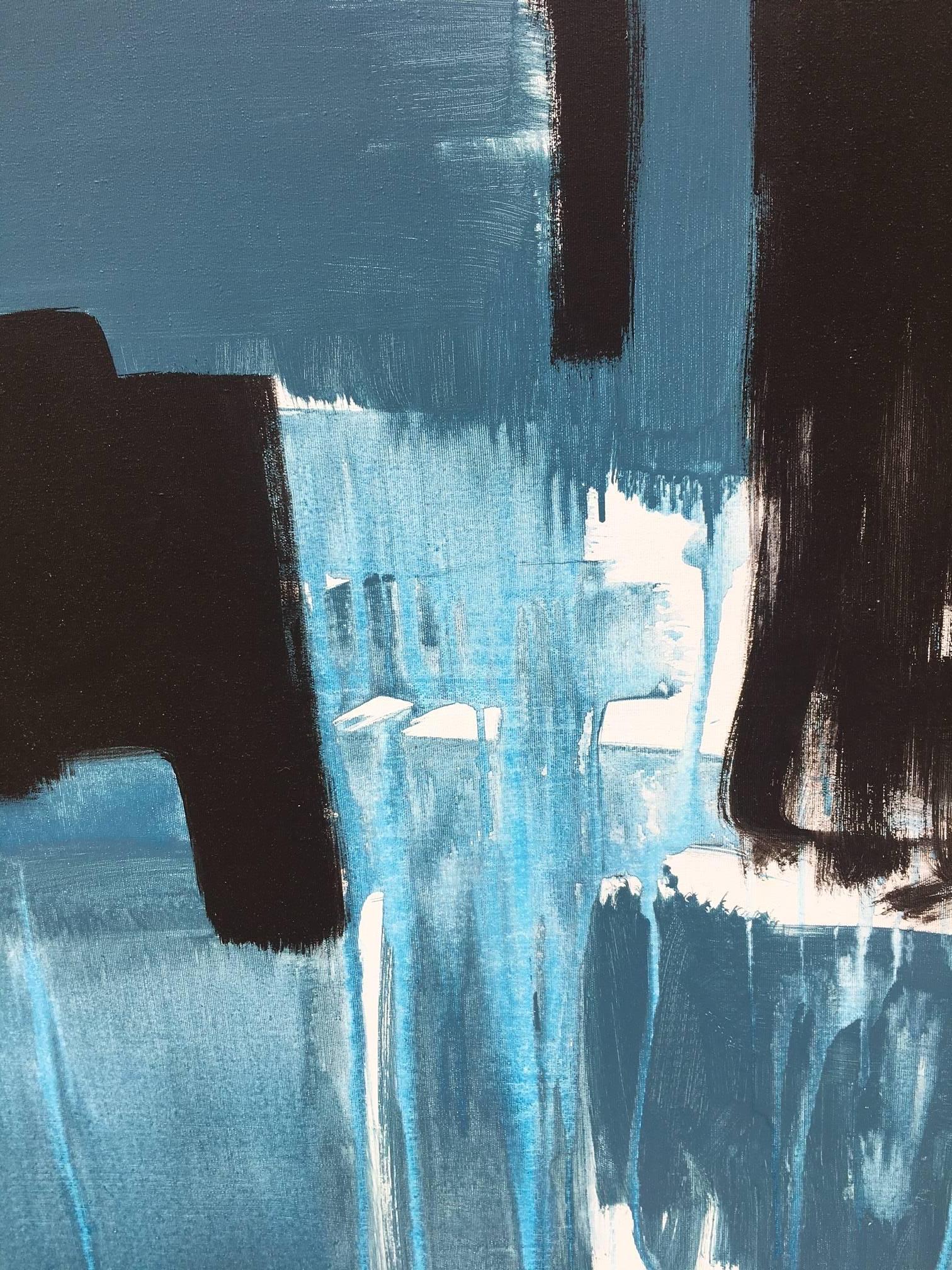 Ruz Nero  Oro   Giallo  Blu   pittura acrilica astratta originale su tela in vendita 3