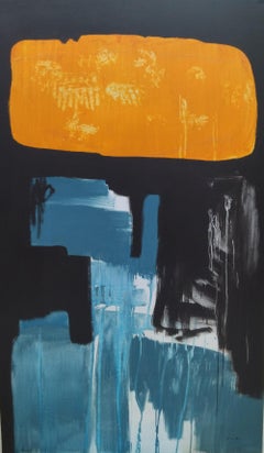 Ruz Negro  Dorado   Amarillo  Azul   pintura acrílica abstracta original sobre lienzo