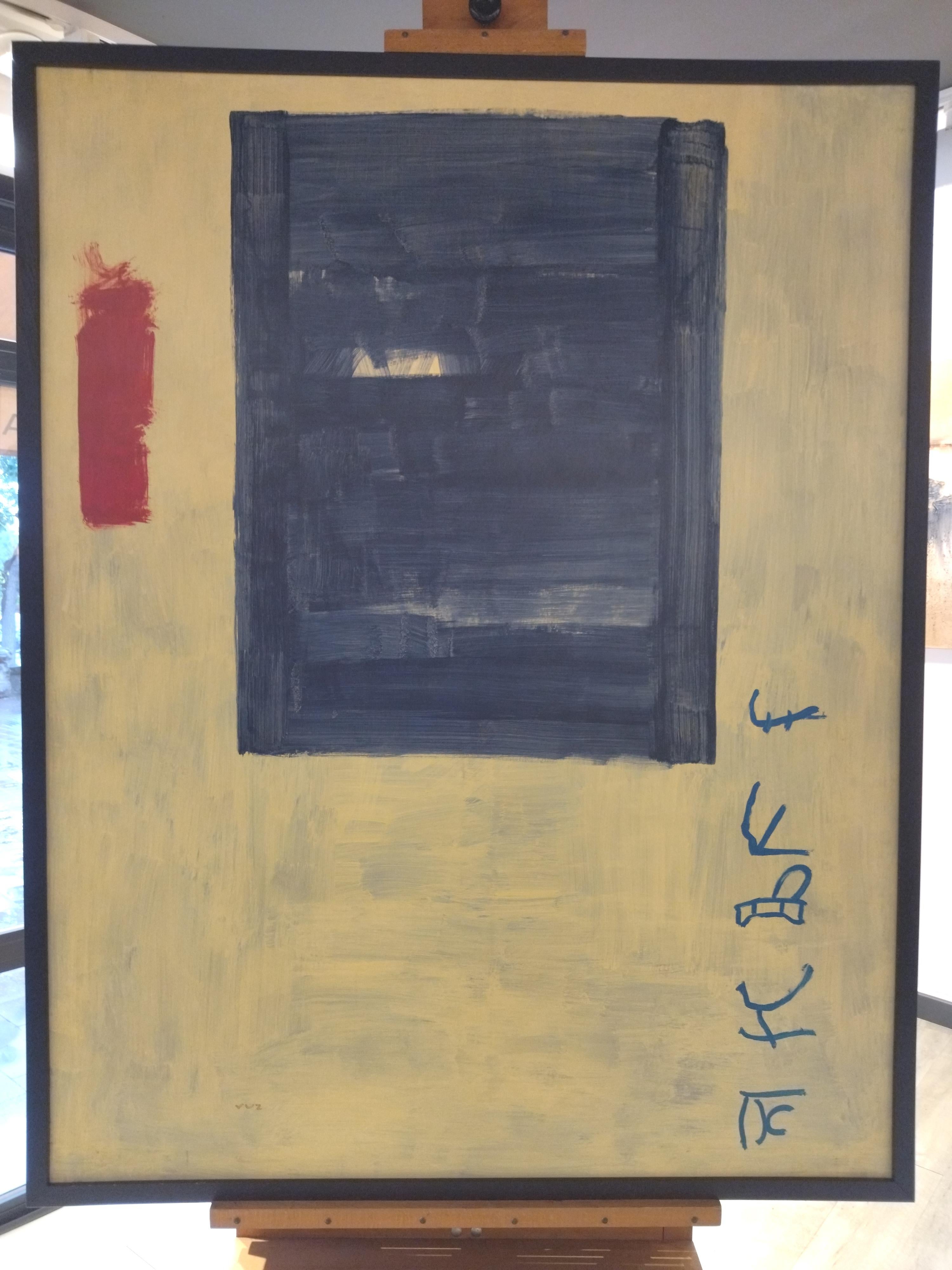 Ruz  Vertical  Big  Yellow  Interior -  Abstract Acrylic on canvas Painting - Beige Abstract Painting by RAFAEL RUZ
