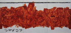 Ruz 15 rouge Orange Très grand. TRIPTYCH acrylique originale sur toile. abstrait.