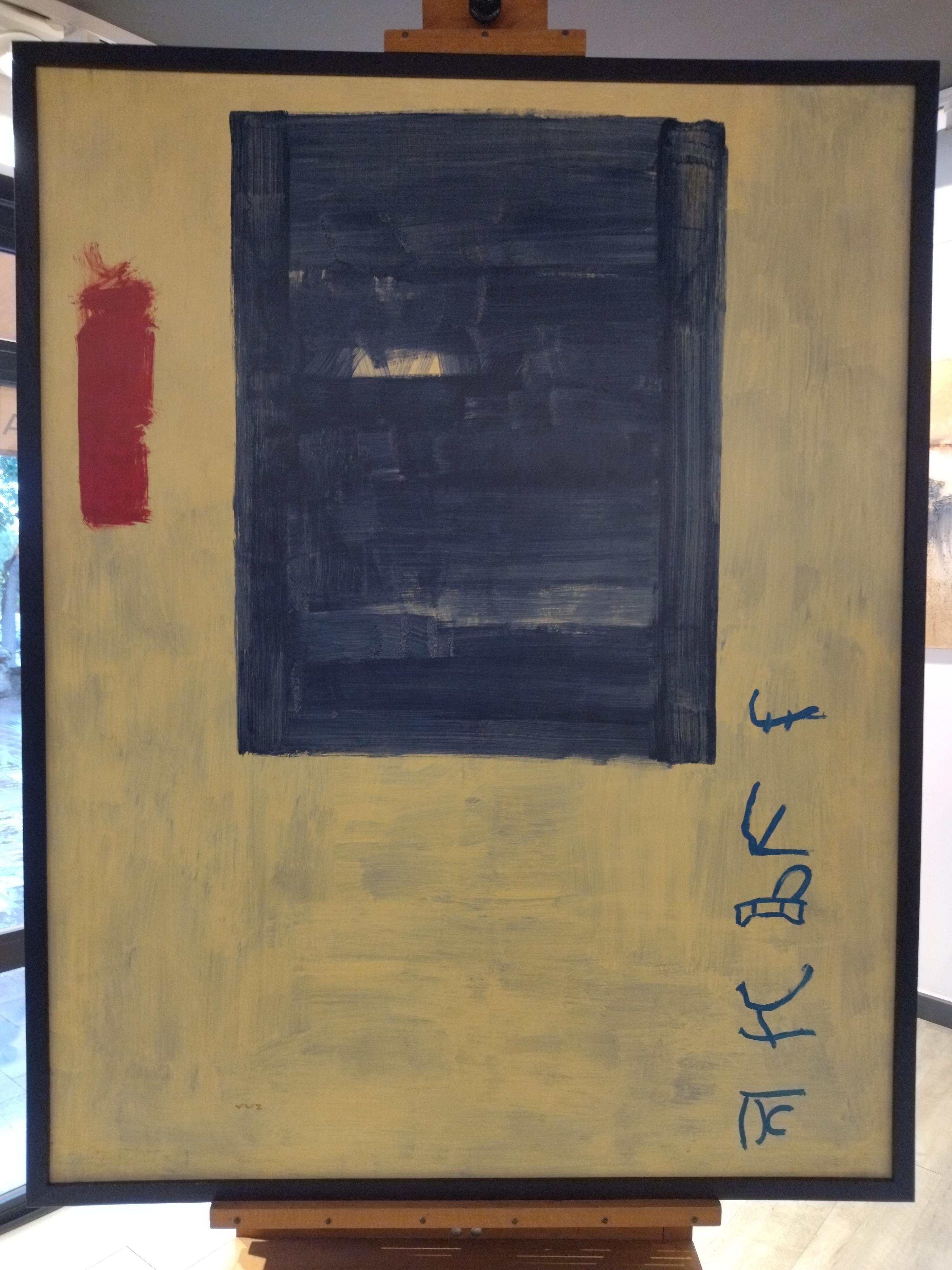 Ruz 33  Senkrecht  Bigli  Gelb  Innen -  Abstraktes Gemälde in Acryl auf Leinwand (Beige), Abstract Painting, von RAFAEL RUZ