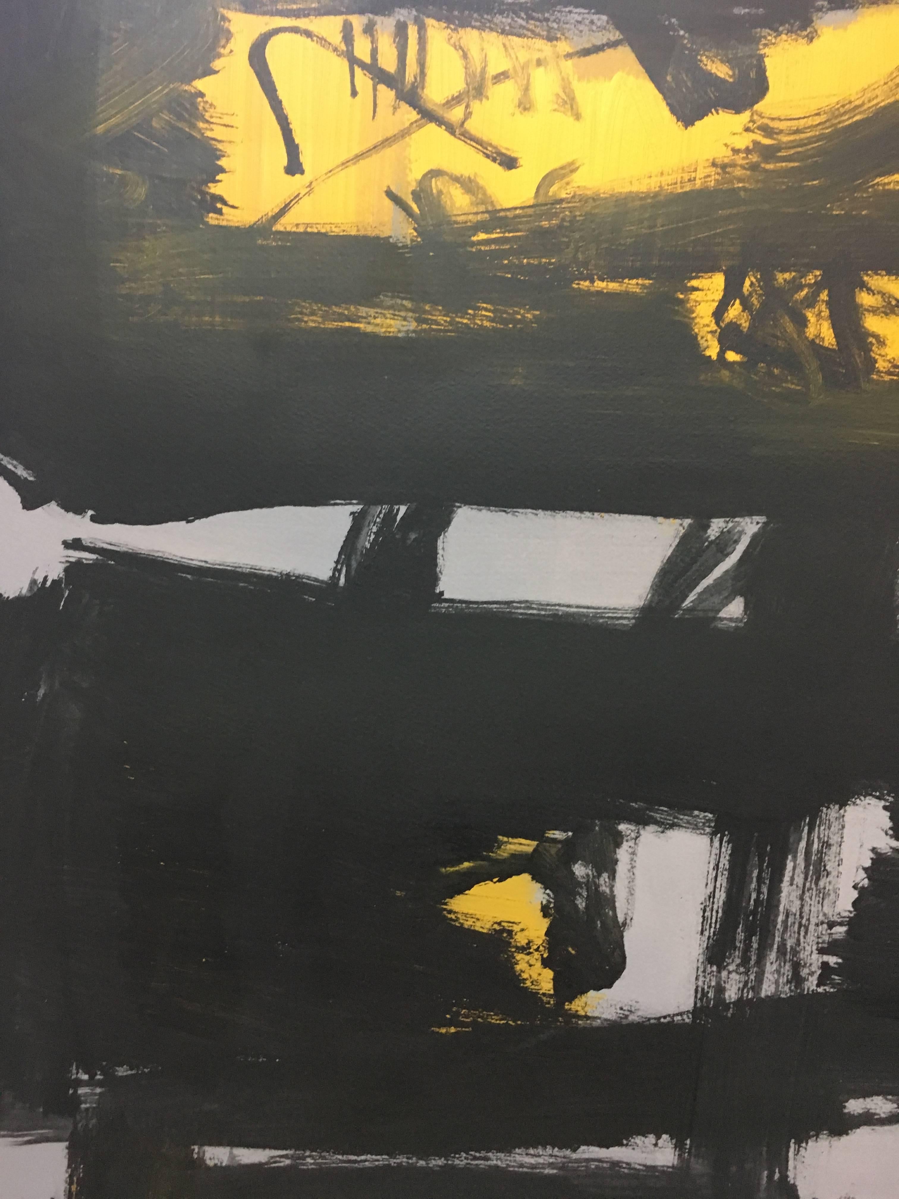 Ruz  Black yellow original abstract acrylic painting - Abstract Painting by RAFAEL RUZ