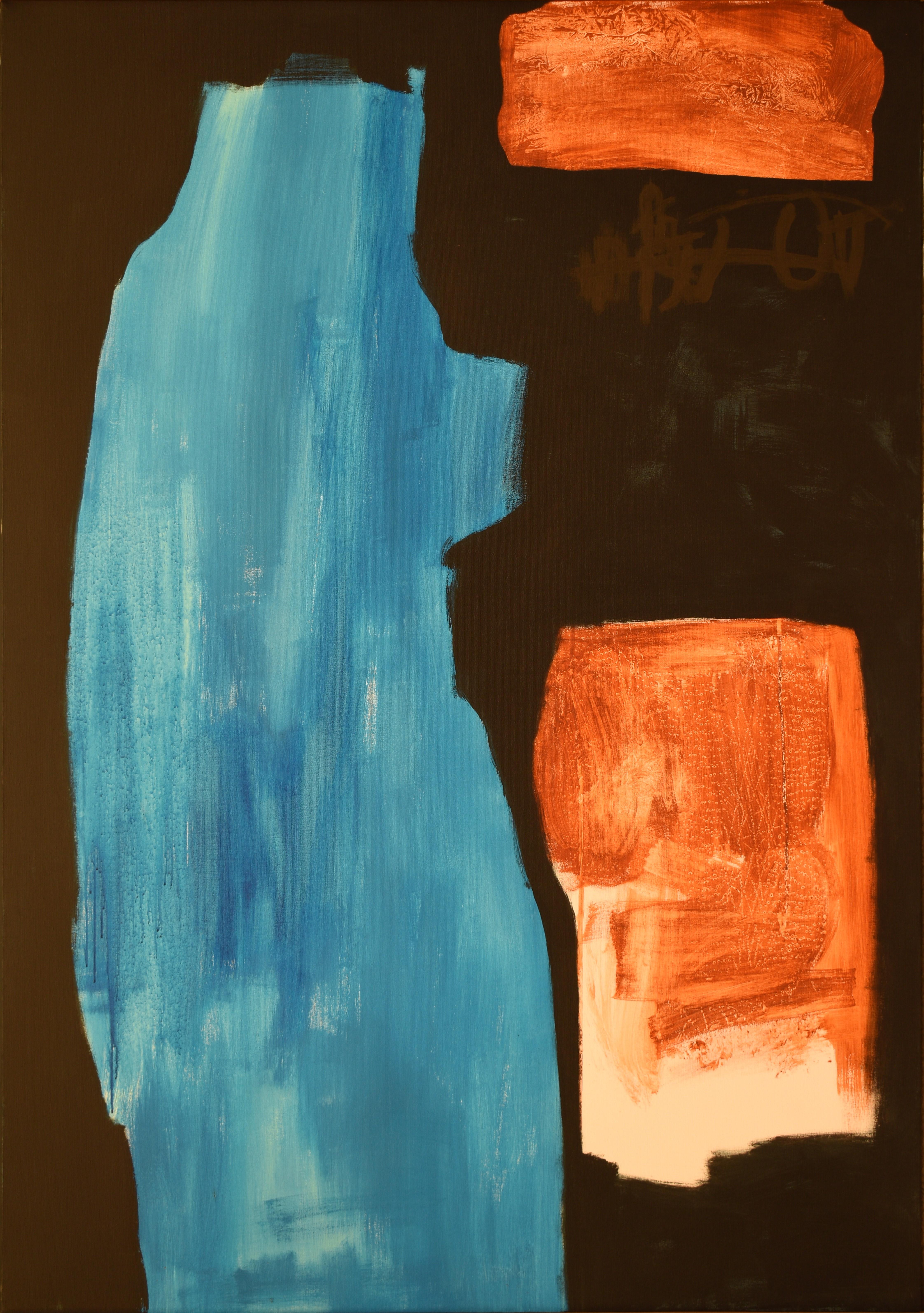 RAFAEL RUZ Abstract Painting - Ruz  Black  Orange  Blue  Vertical  Origen Landscapes -  Abstract Acrylic  