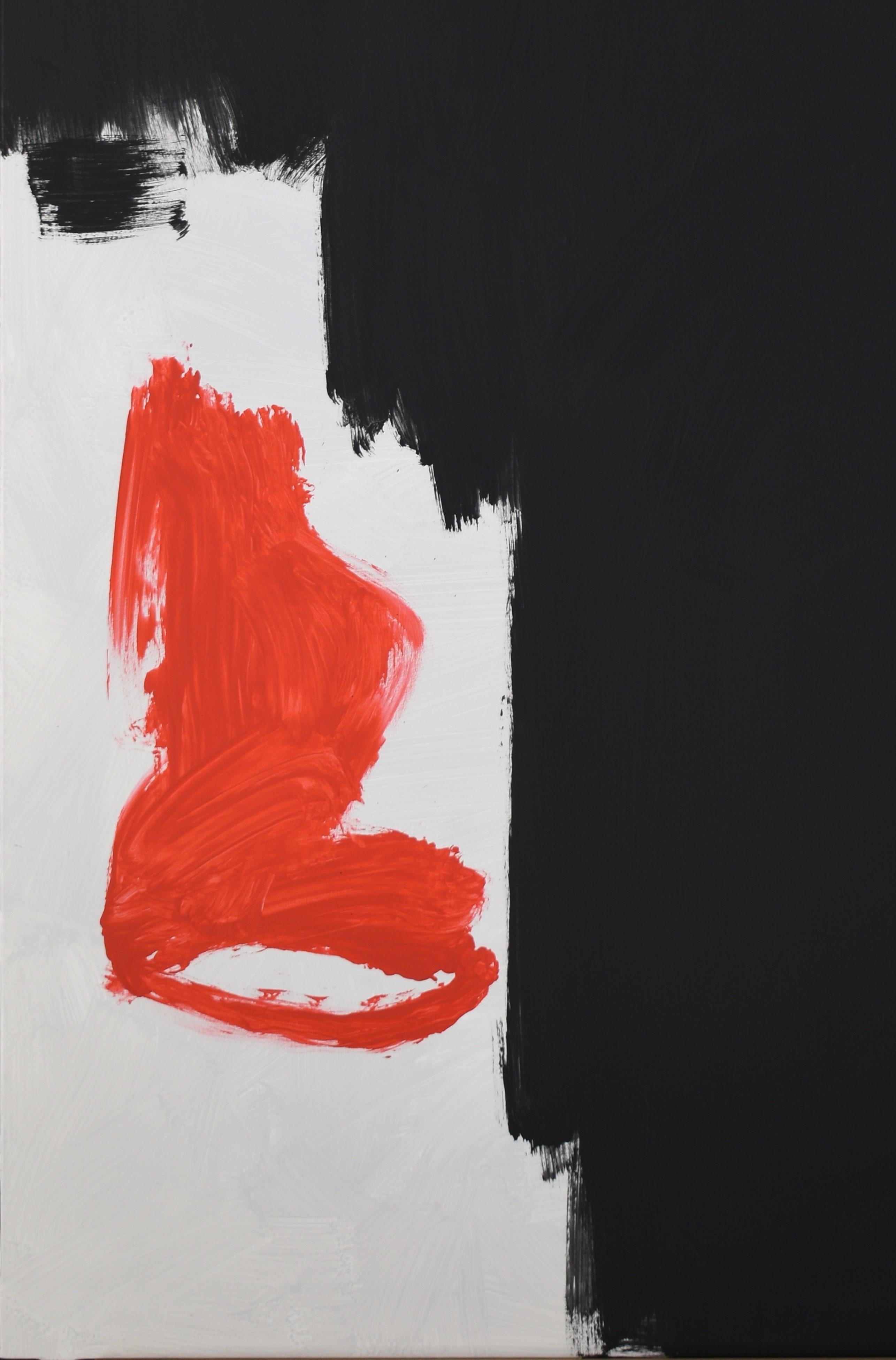 RUZ   Noir  Rouge. Peinture à l'acrylique sur toile blanche abstraite - Painting de RAFAEL RUZ