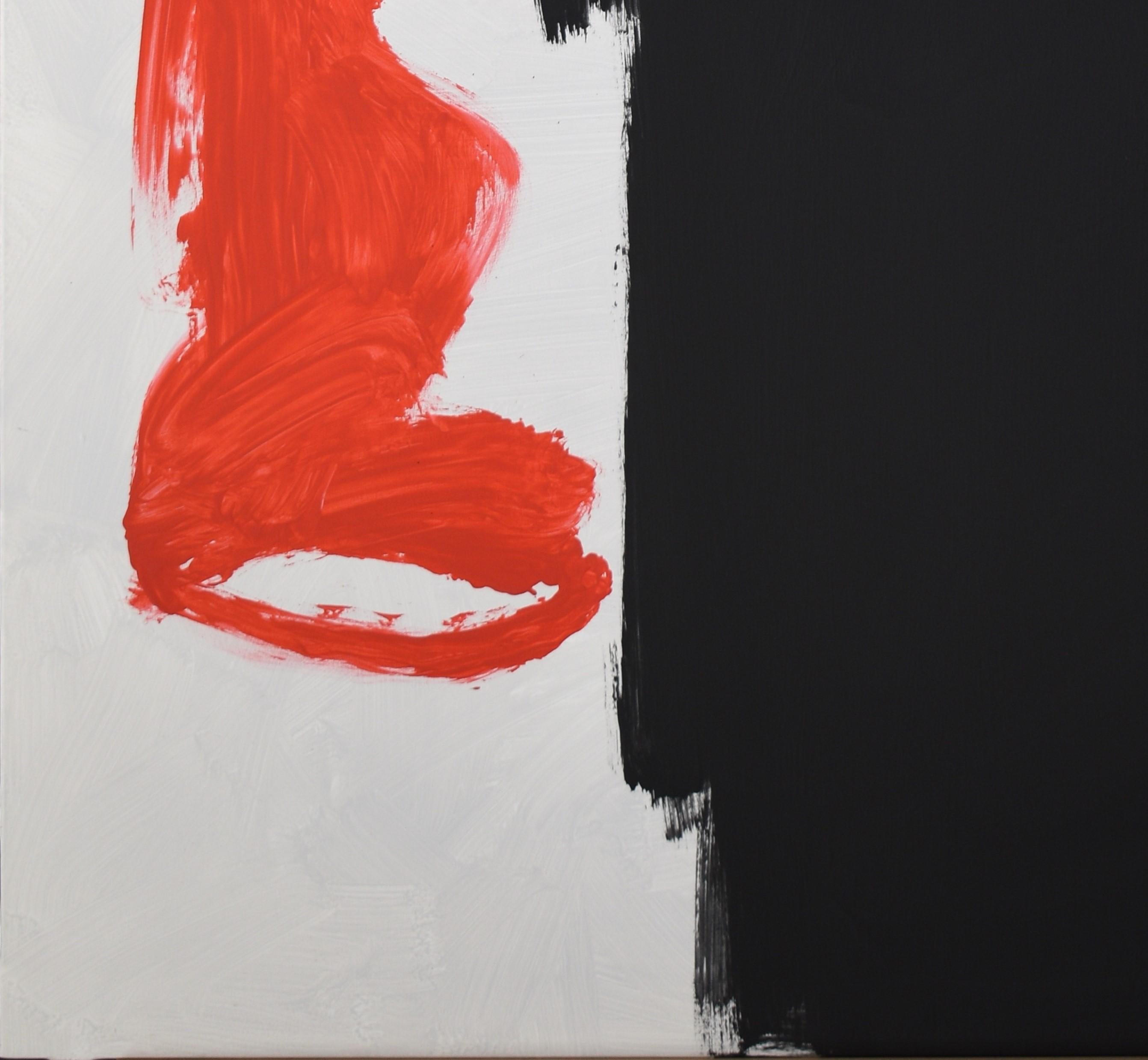 RUZ   Noir  Rouge. Peinture à l'acrylique sur toile blanche abstraite - Abstrait Painting par RAFAEL RUZ