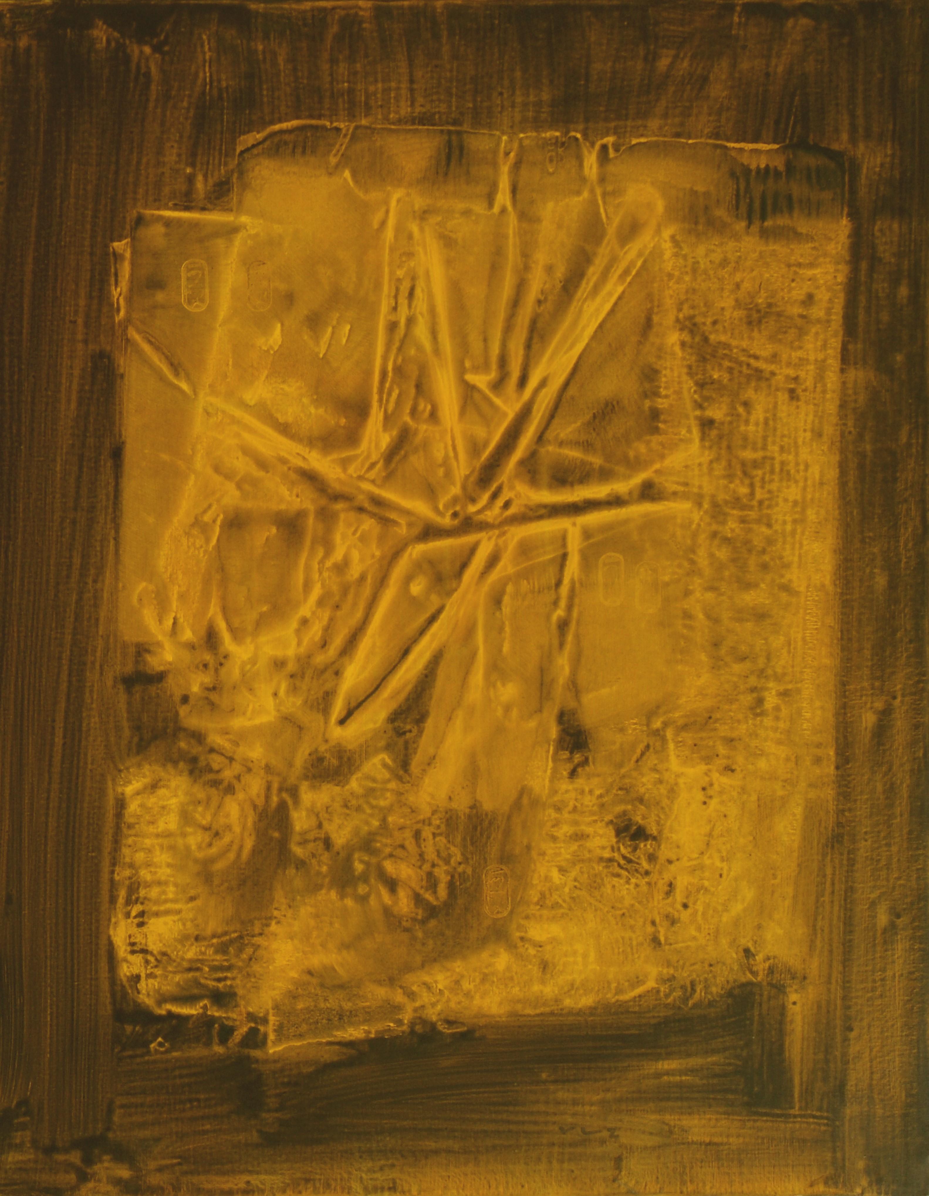 Ruz 23 Astratto Nero  Oro  Blu   Greene & Greene - Abstract Painting Marrone di RAFAEL RUZ