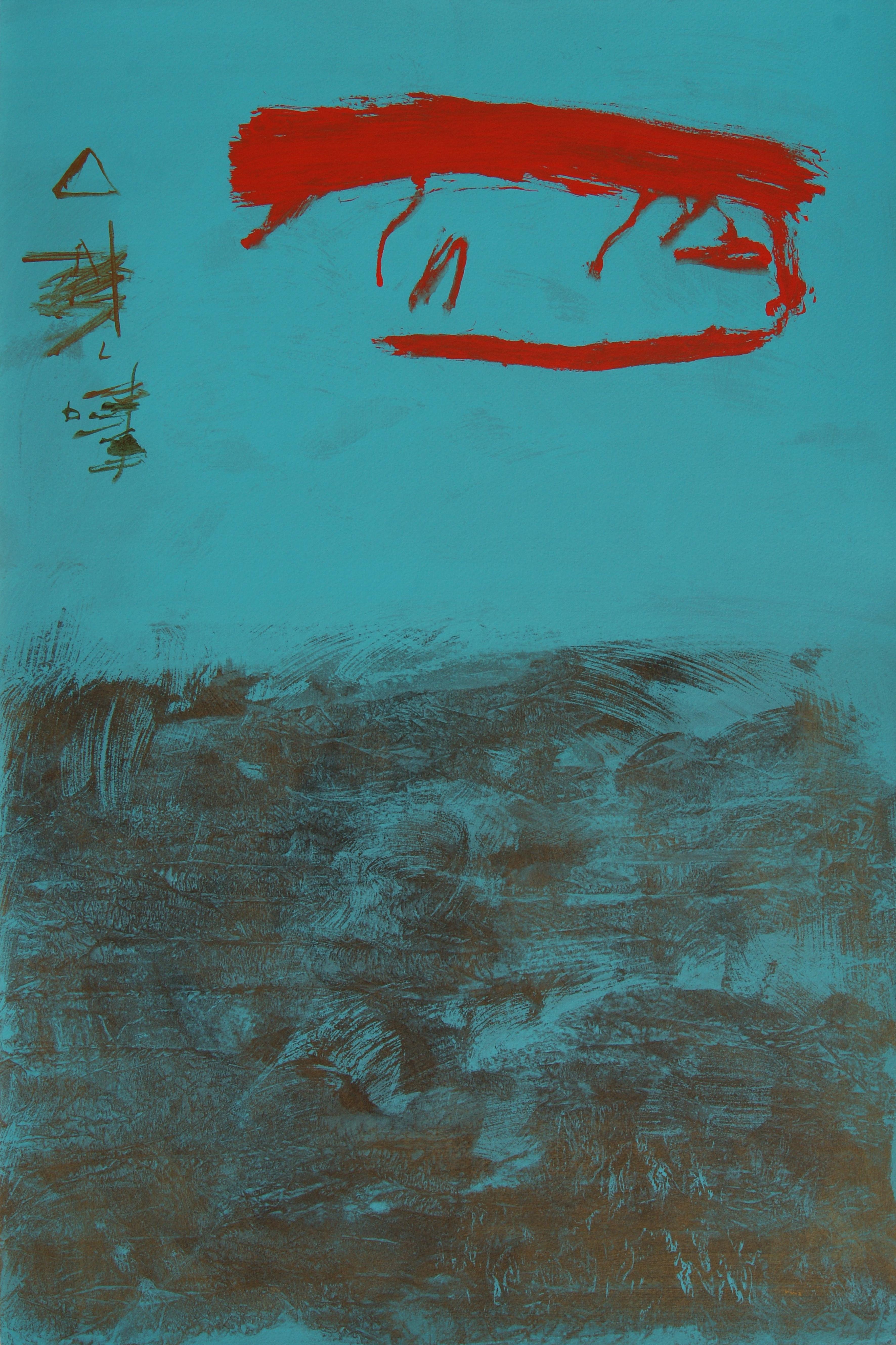 Ruz  nero rosso blu pittura acrilica astratta originale - Painting Astratto di RAFAEL RUZ