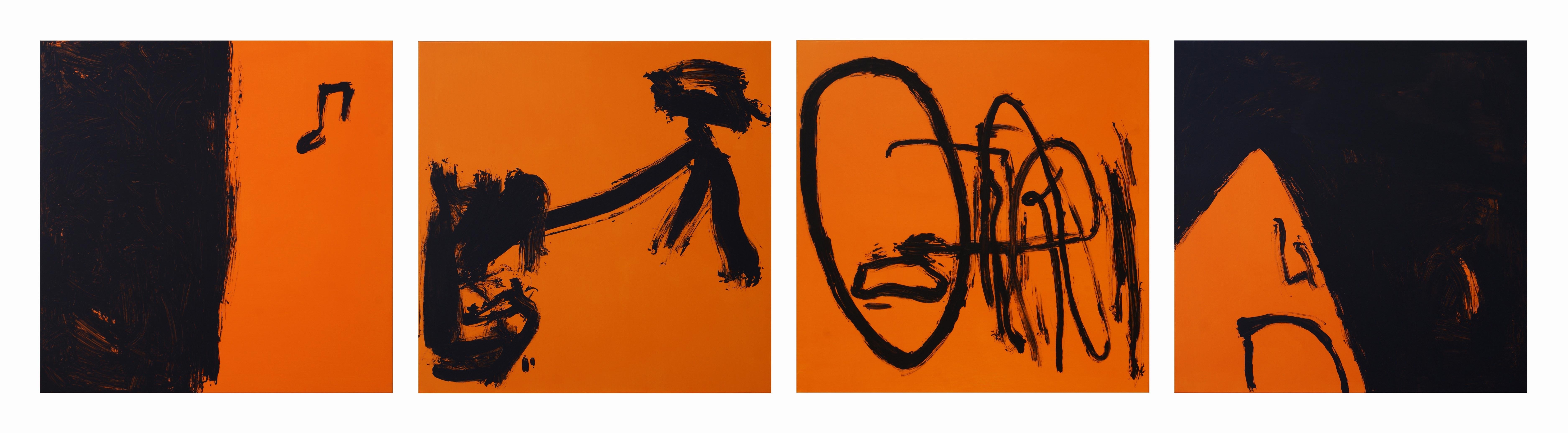 Ruz 6  Alargado  Negro y naranja  original . pintura . abstracta en venta 2