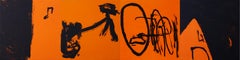 Ruz 6  Alargado  Negro y naranja  original . pintura . abstracta