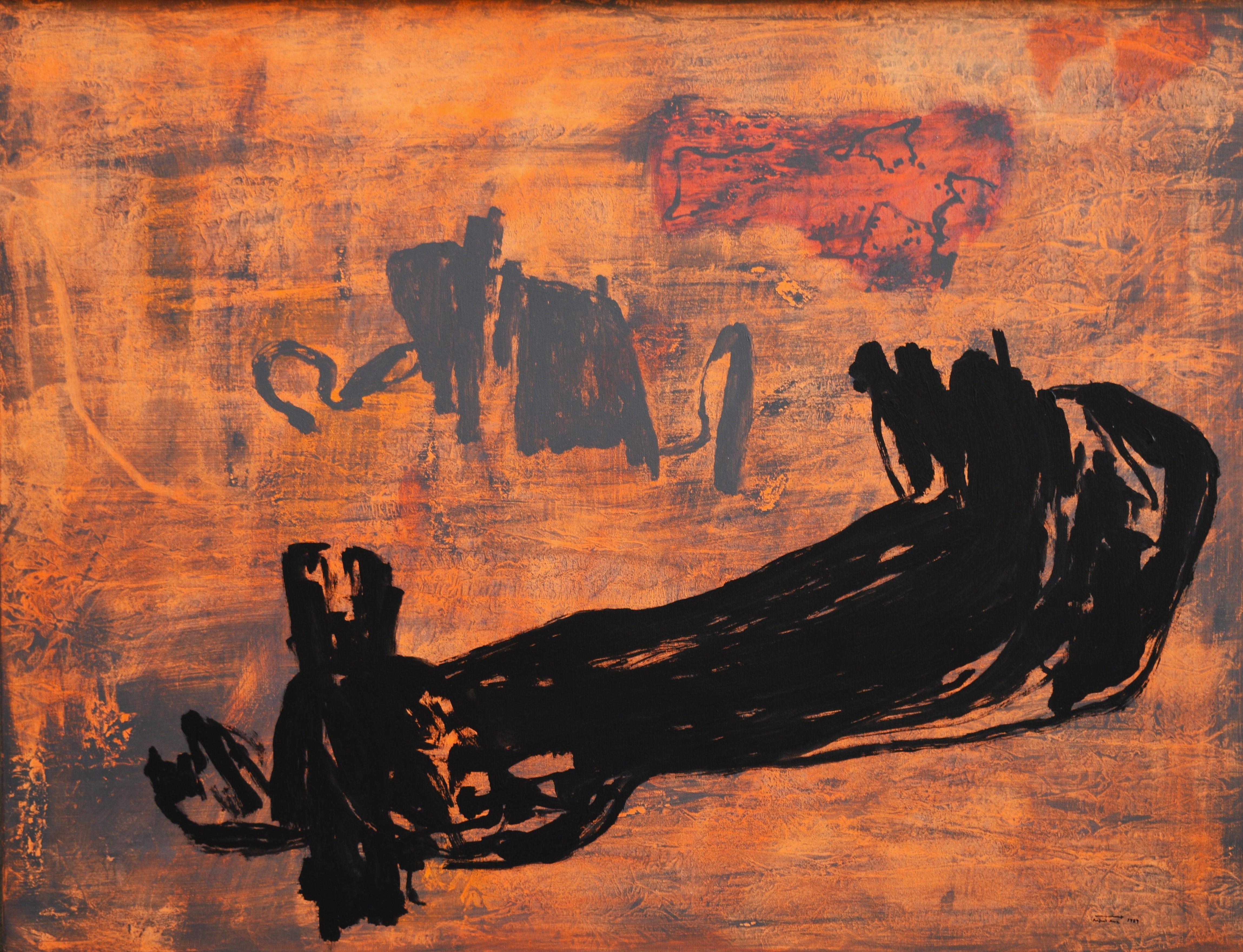 Ruz 6 Quiero rotundidad Acryl Leinwand Gemälde (Orange), Abstract Painting, von RAFAEL RUZ