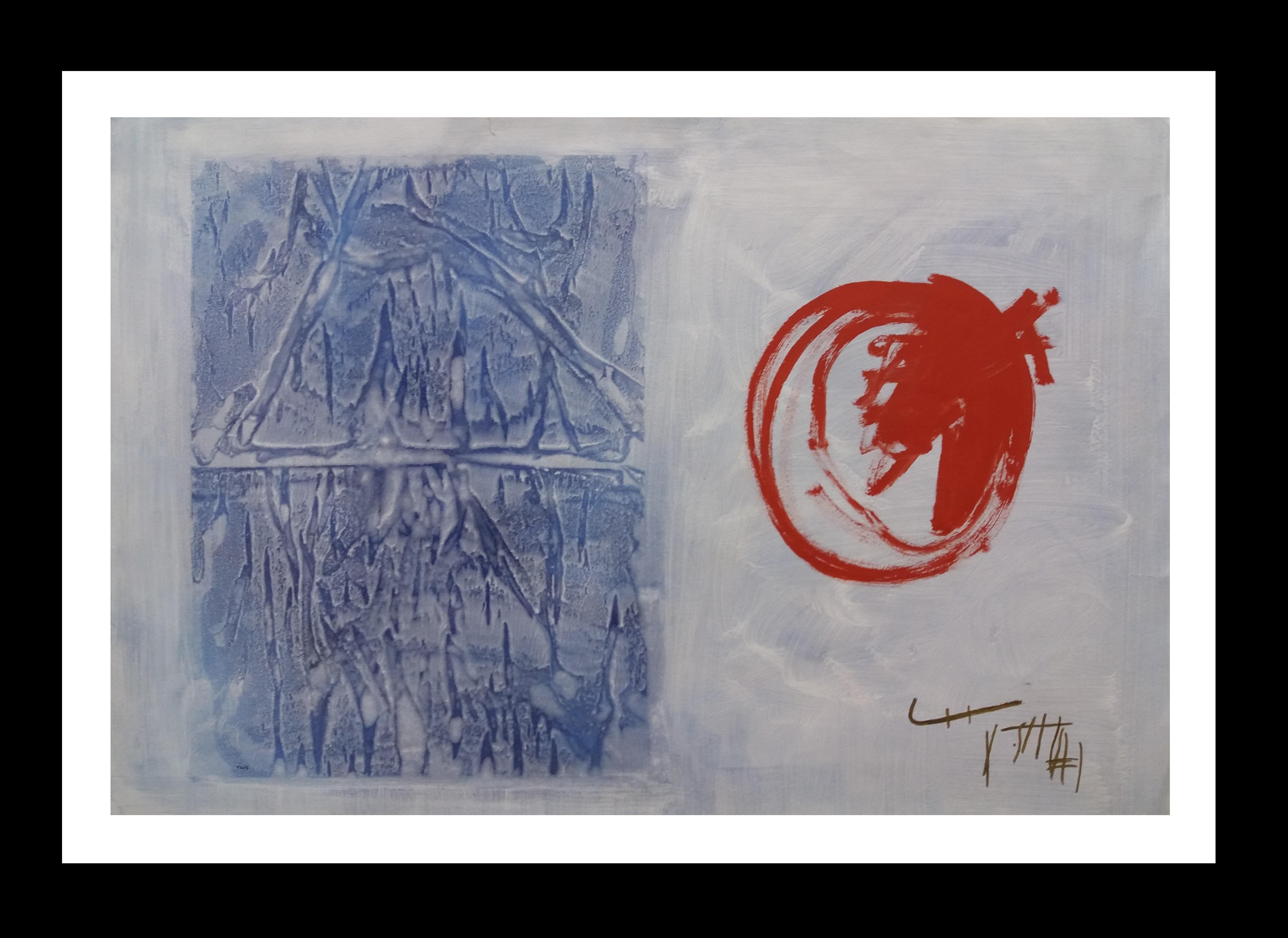 RAFAEL RUZ Abstract Painting - Ruz  Red Blue. abstract acrylic paper painting