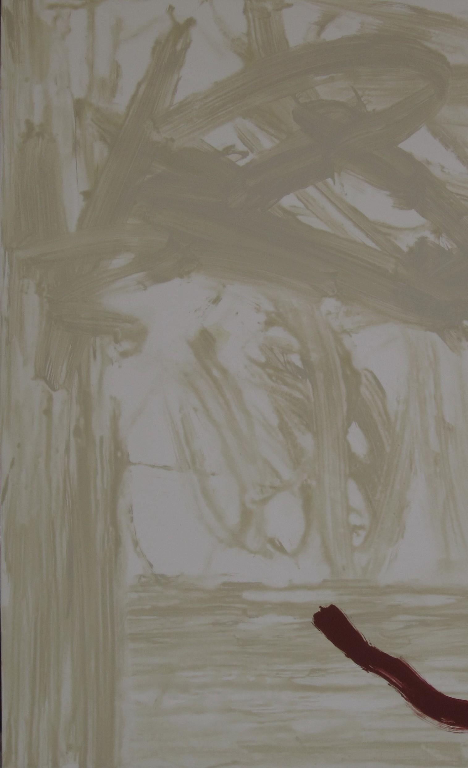 Ruz 6 carrés  Peinture sur toile abstraite beige et rouge - Gris Abstract Painting par RAFAEL RUZ