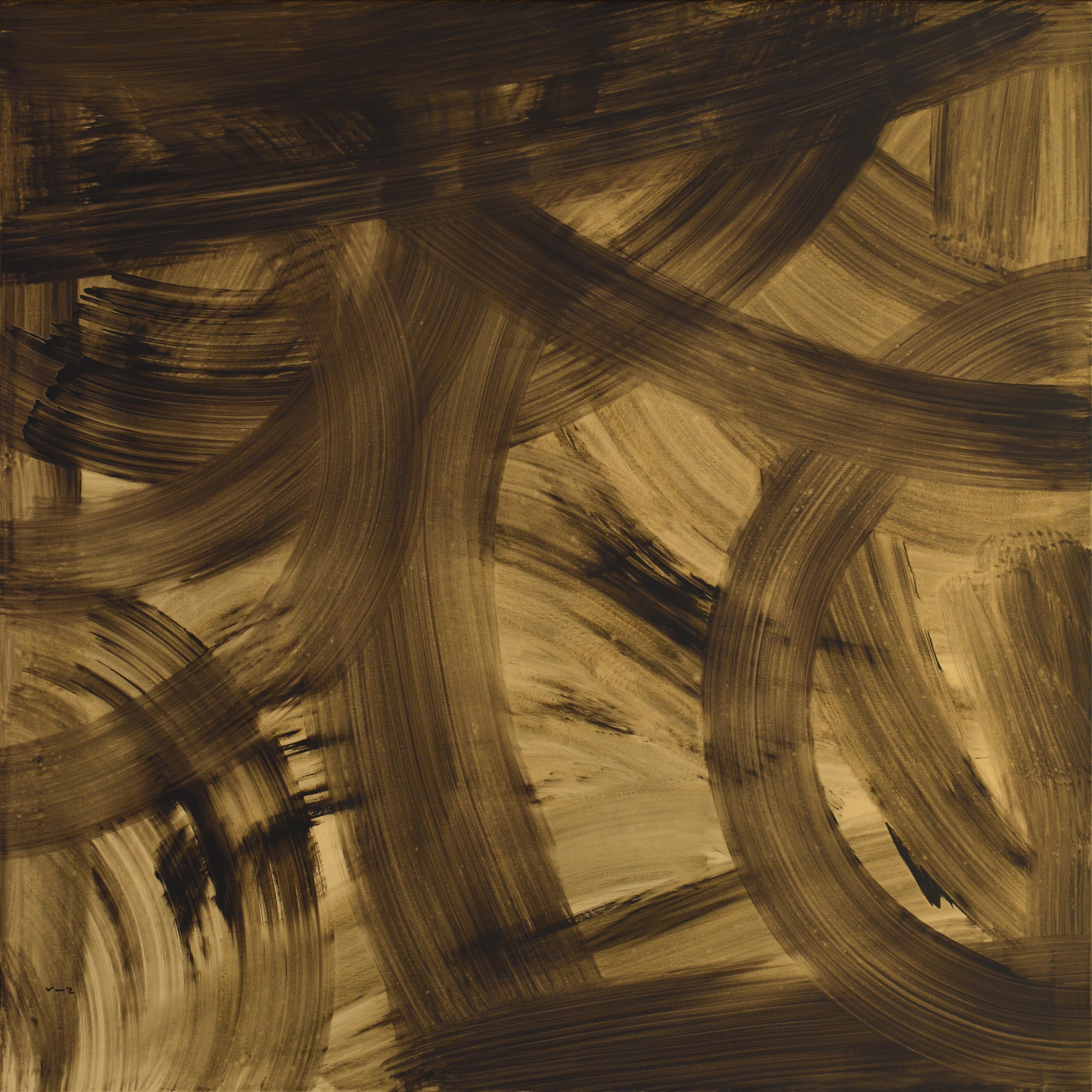 RAFAEL RUZ Abstract Painting - Ruz  Square  Black  Golden  Big  Como un regalo- original abstract acrylic 