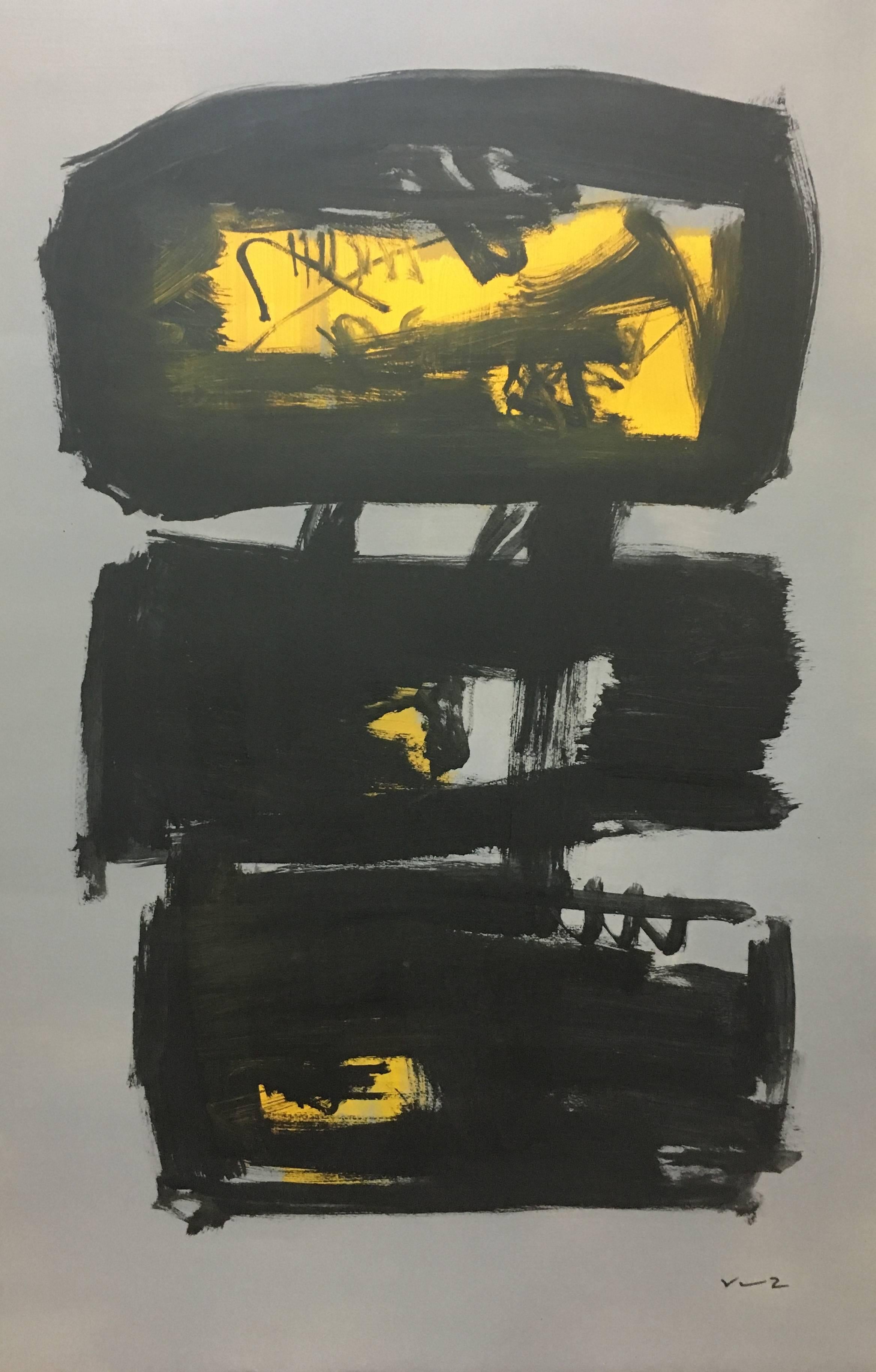 Ruz   Black yellow original abstract acrylic painting