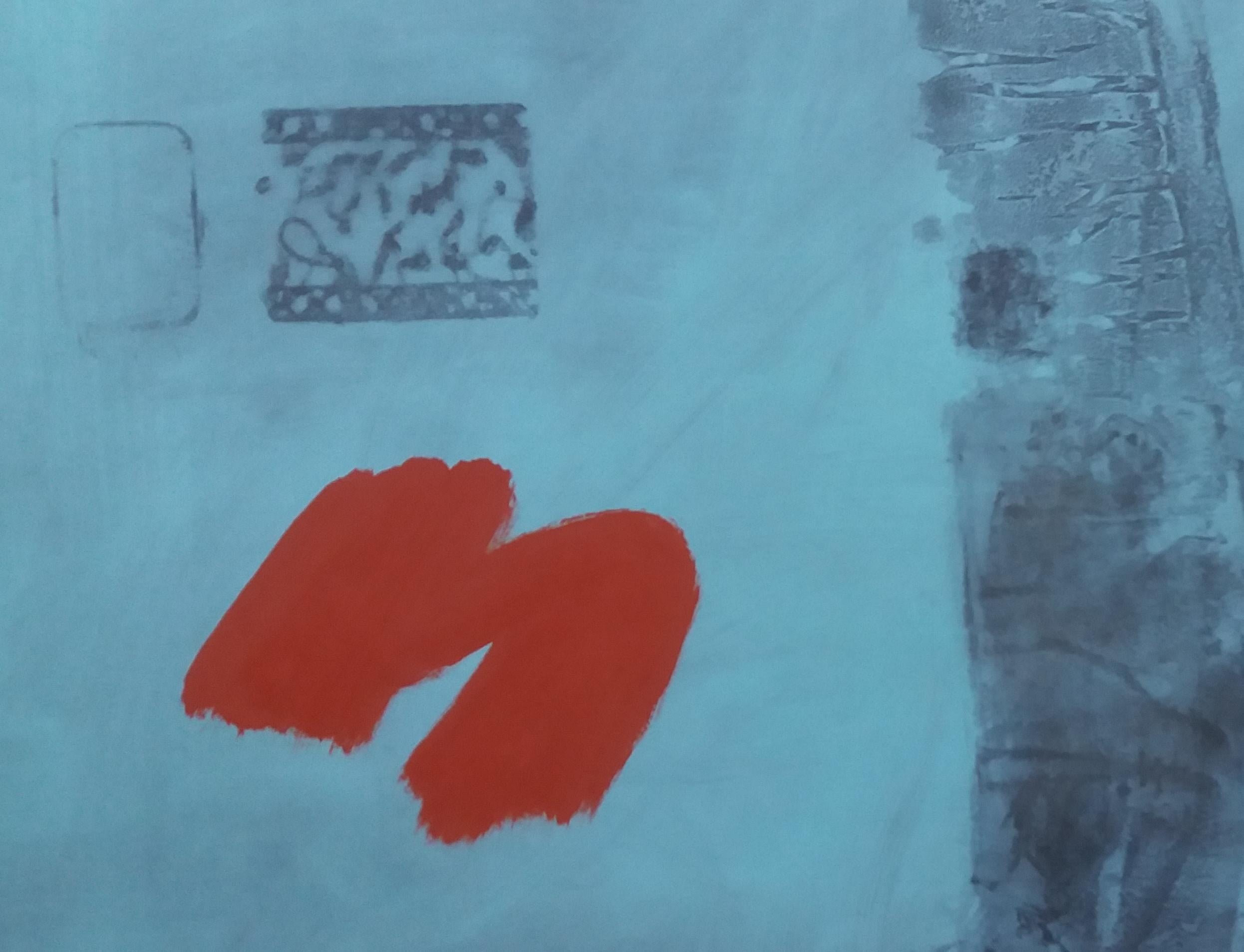 Ruz  7 paesaggi astratti blu e rossi  Acrilico astratto su carta - Painting di RAFAEL RUZ