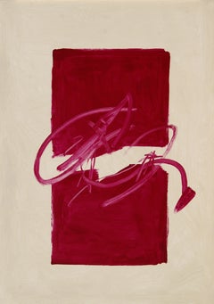 Ruz 77 Fondo claro  Rojo  Vertical  Gran pintura abstracta acrílica sobre lienzo